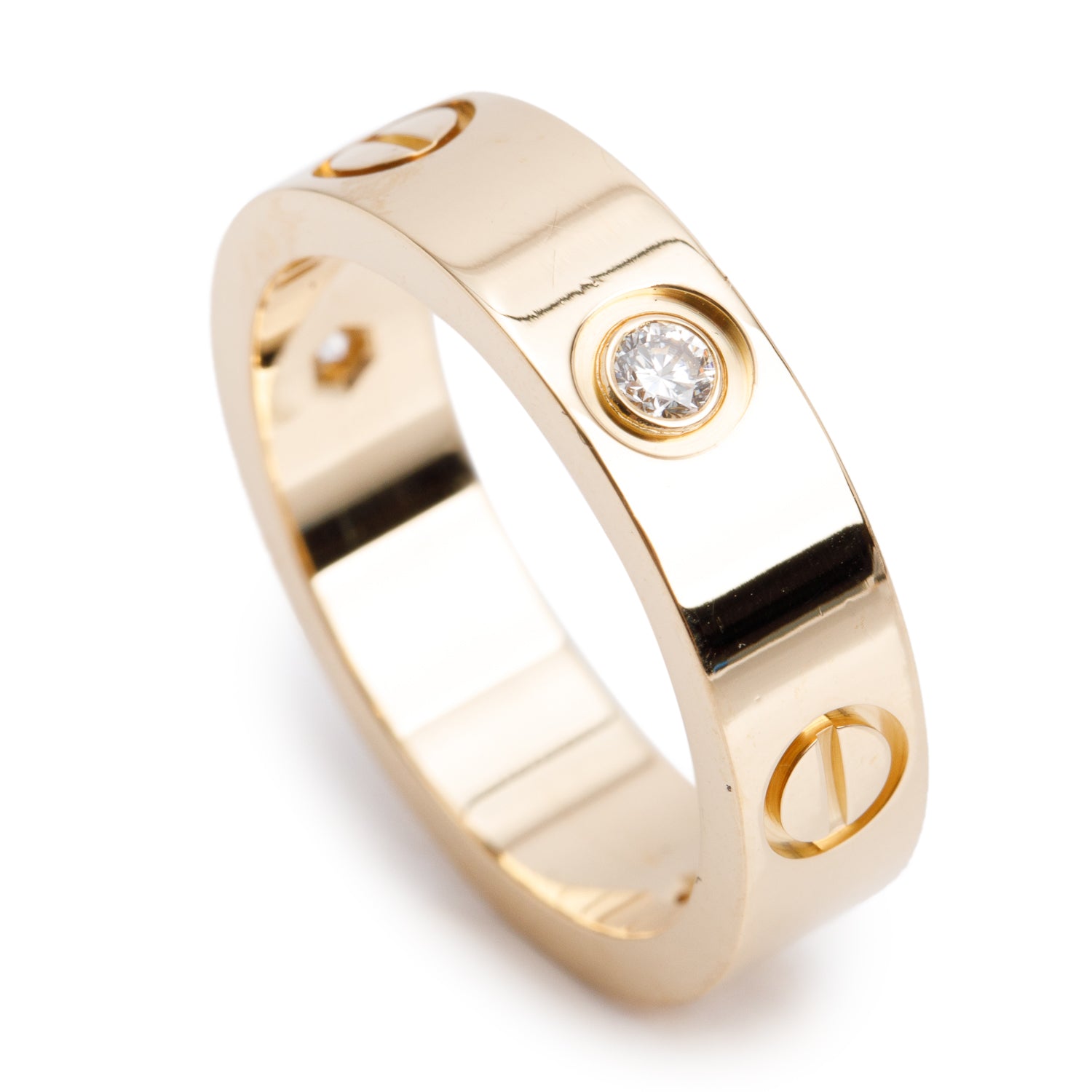 Cartier 2022 18k Yellow Gold 3 Diamond 5.5 MM Love Ring, Size 56 7.75 w/ Certificate