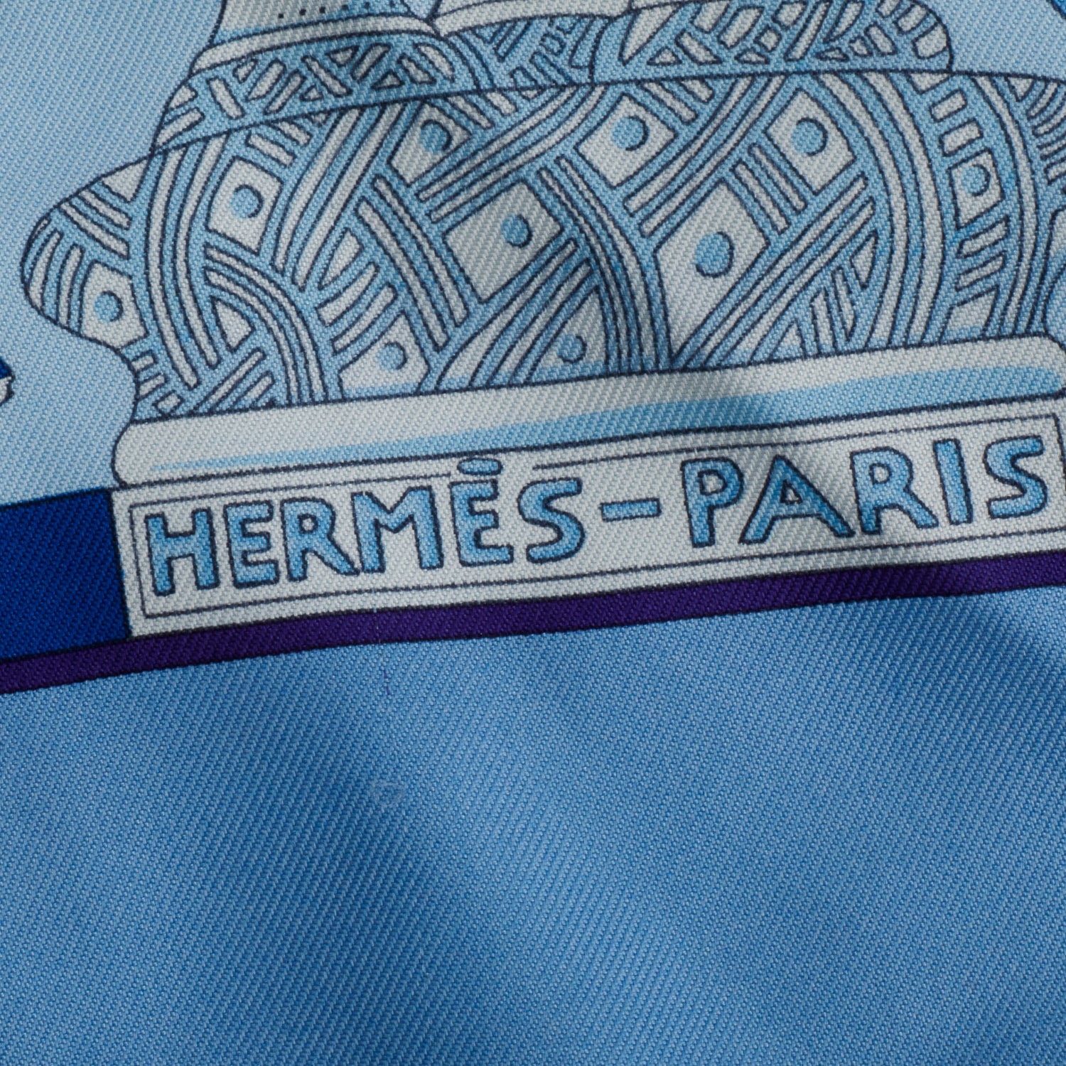 Hermes Blue & Multicolor 'Rencontre Oceane' Silk Scarf 90