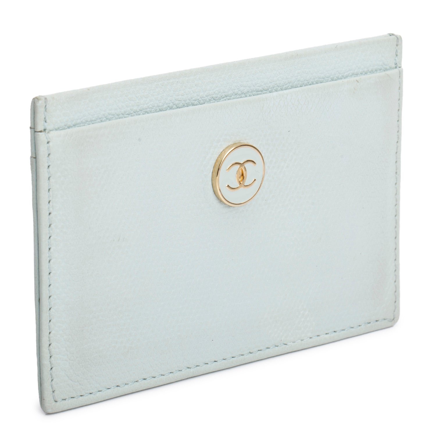 Chanel Vintage Light Blue Caviar Leather Interlocking CC Logo Card Holder
