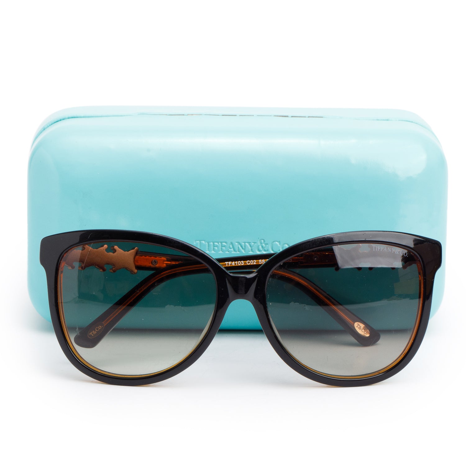 Tiffany & Co. TF4103 Gold Tone Brown Tortoise Crystal Victoria Butterfly Sunglasses w/ Case