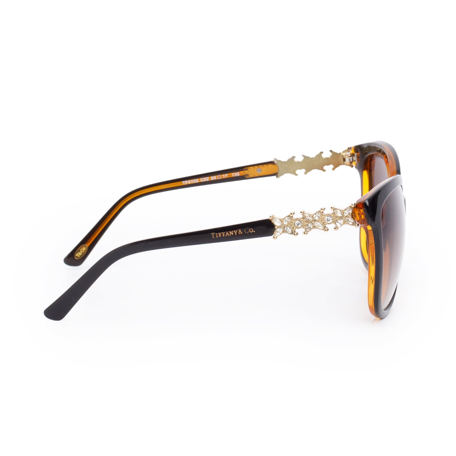 Tiffany & Co. TF4103 Gold Tone Brown Tortoise Crystal Victoria Butterfly Sunglasses w/ Case