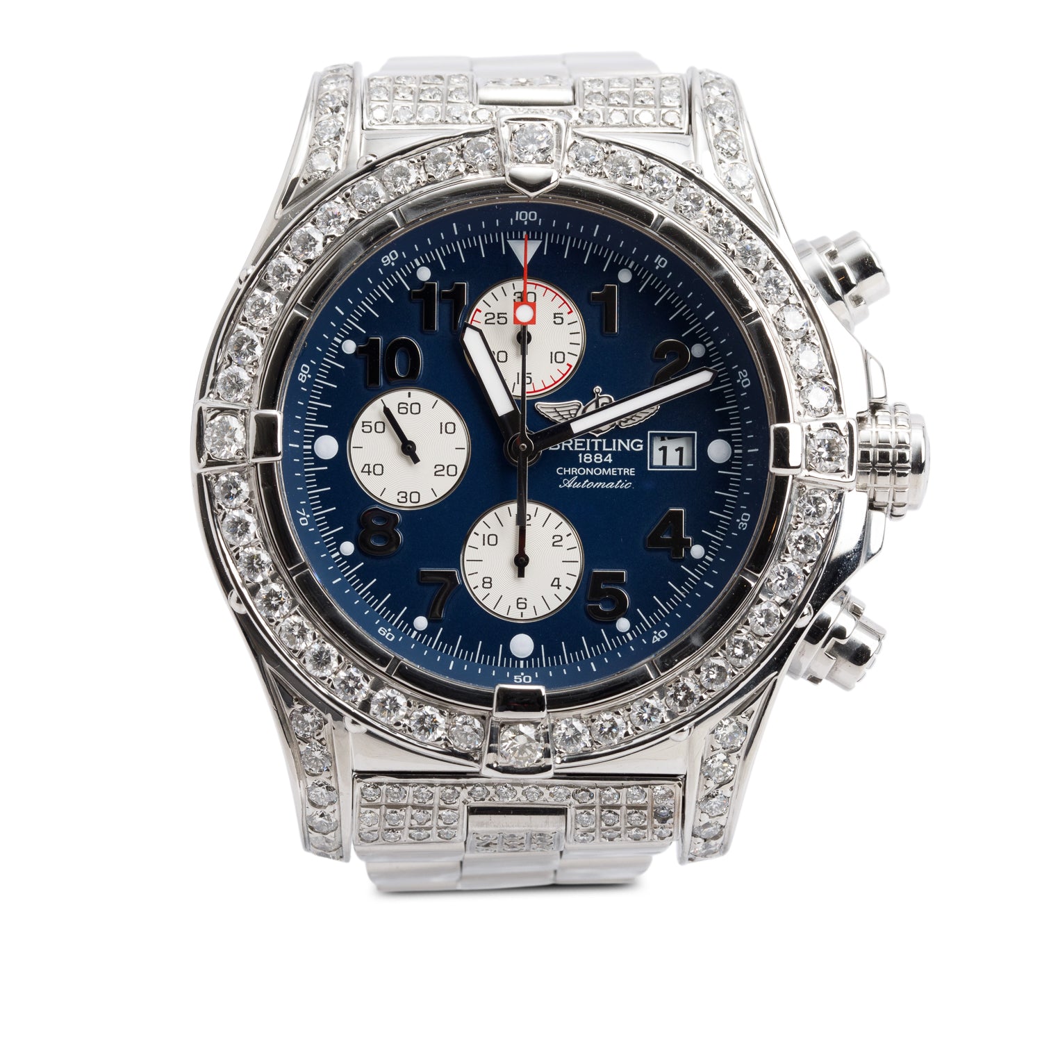 Breitling Stainless Steel Diamond Bezel Super Avenger 48 MM Automatic Chronograph Watch Blue Dial A13370