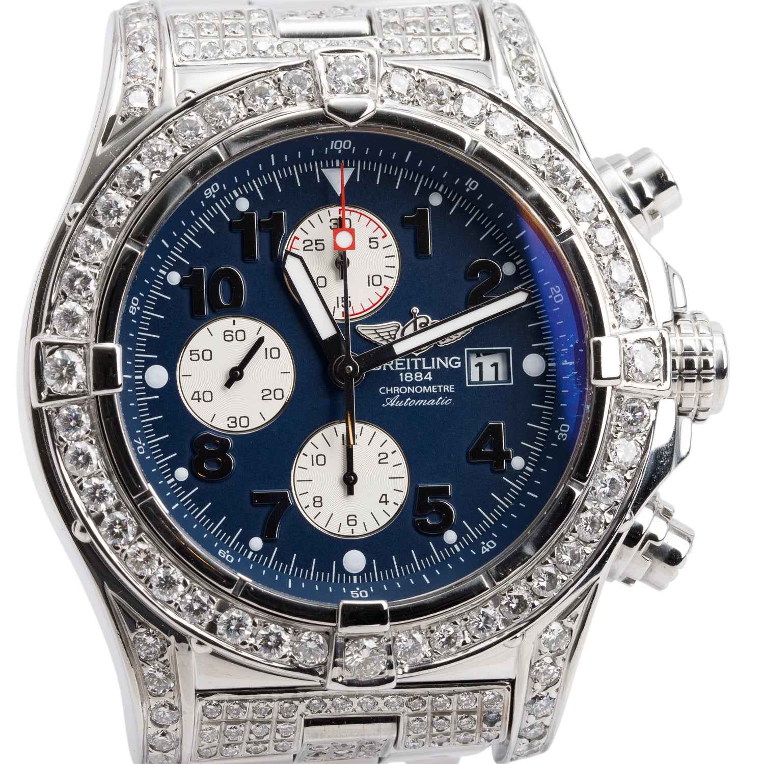 Breitling Stainless Steel Diamond Bezel Super Avenger 48 MM Automatic Chronograph Watch Blue Dial A13370