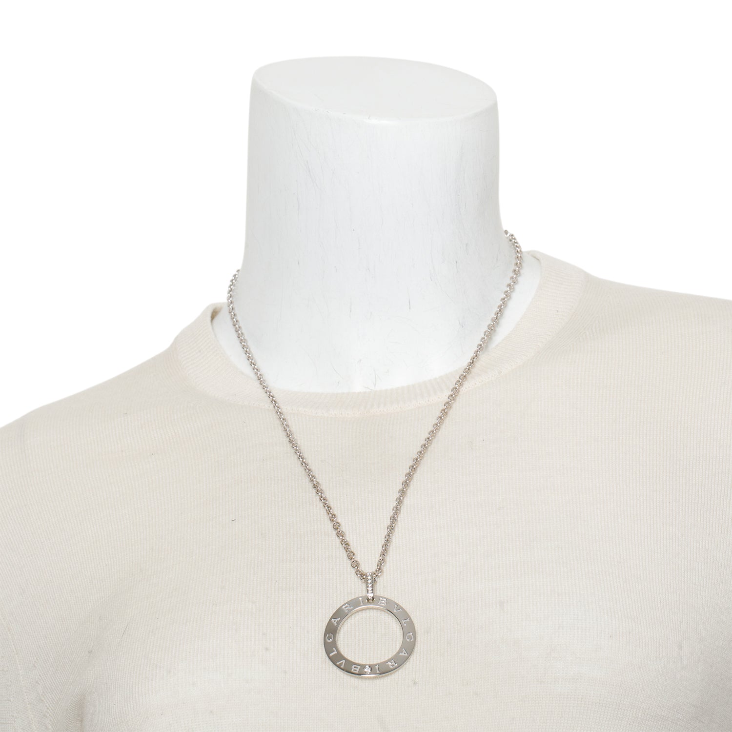 BVLGARI Bvlgari 18k White Gold Diamond Large Circle Pendant Necklace