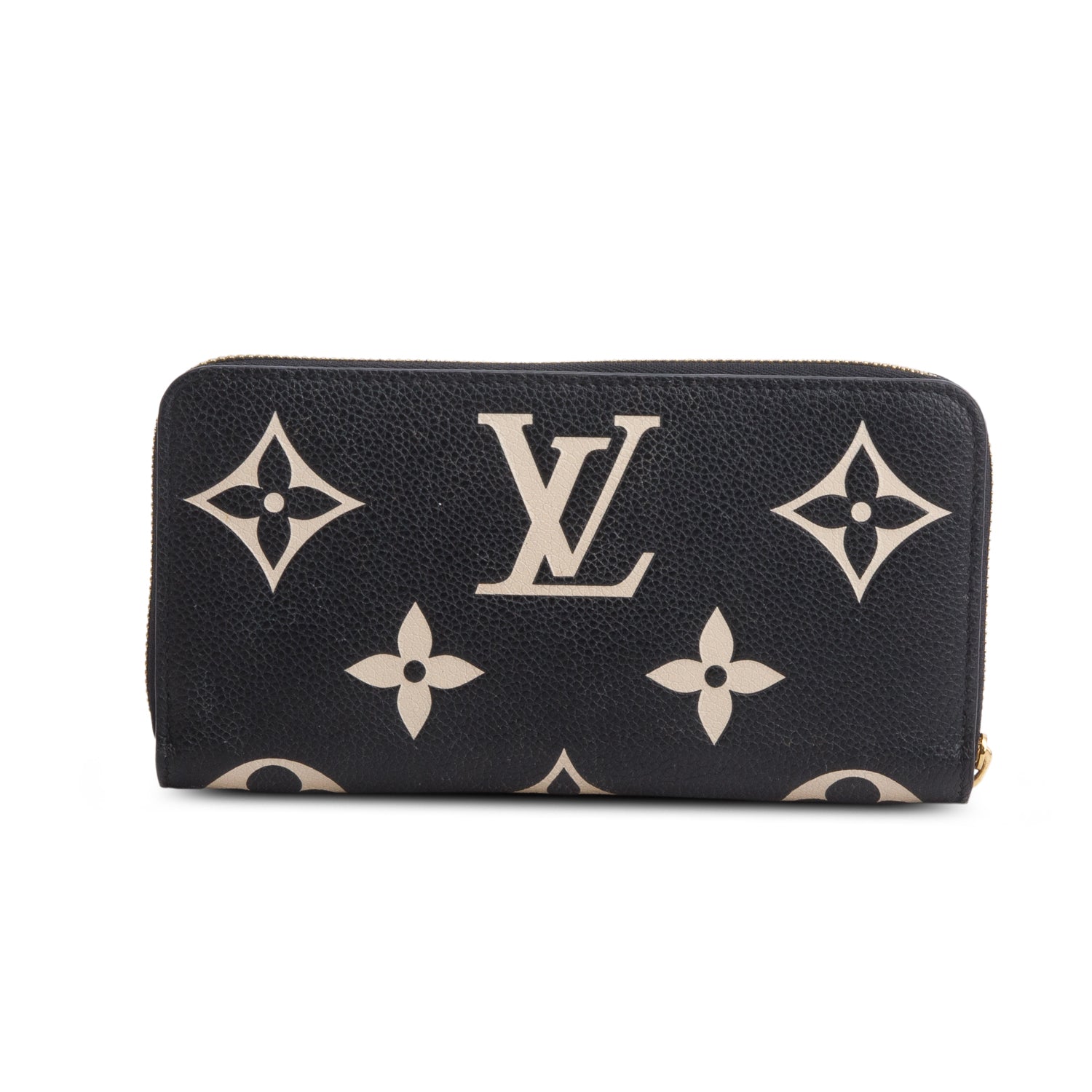 Louis Vuitton Black Beige Monogram Giant Bicolor Empreinte Leather Zippy Wallet w/ Box