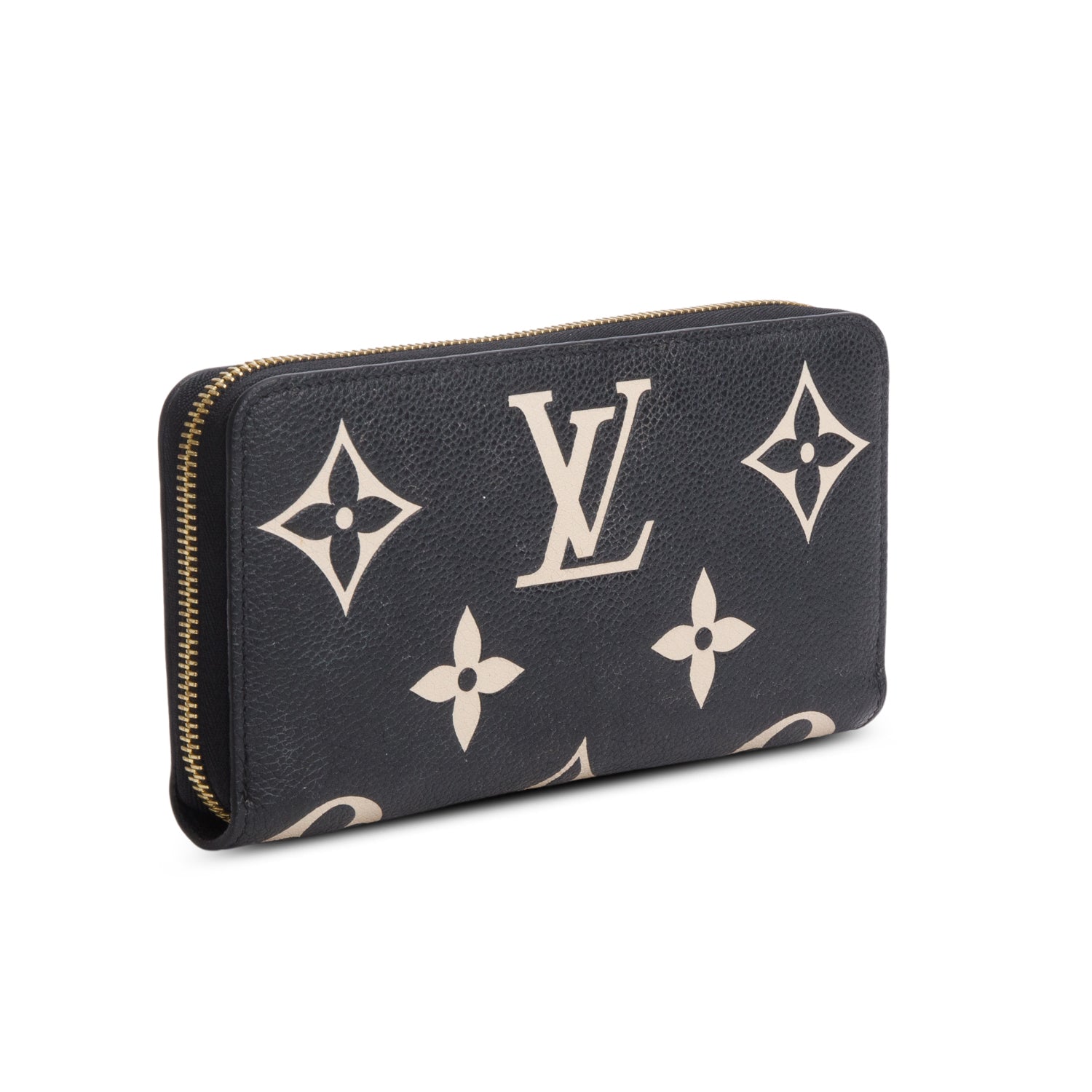 Louis Vuitton Black Beige Monogram Giant Bicolor Empreinte Leather Zippy Wallet w/ Box