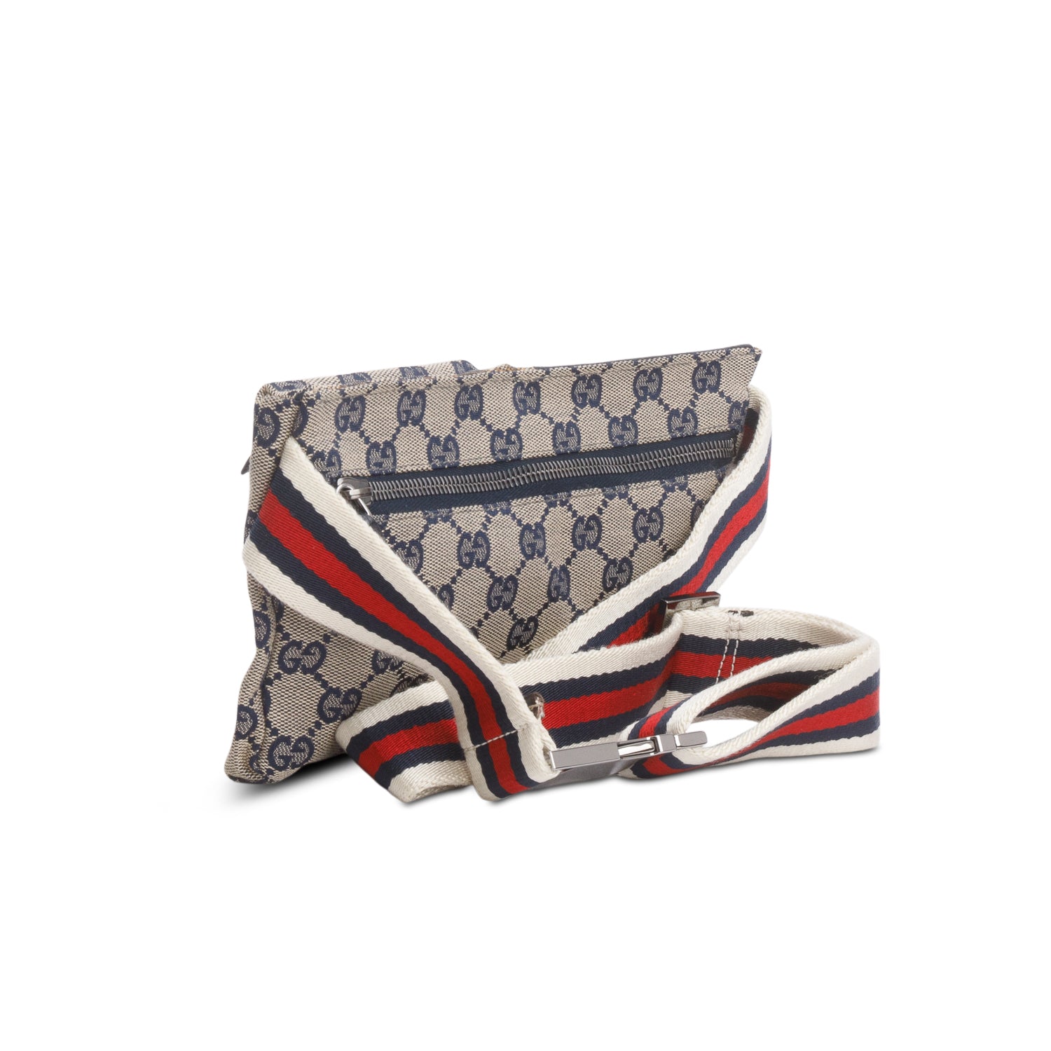 Gucci Navy GG Monogram Web Double Pocket Belt Bag