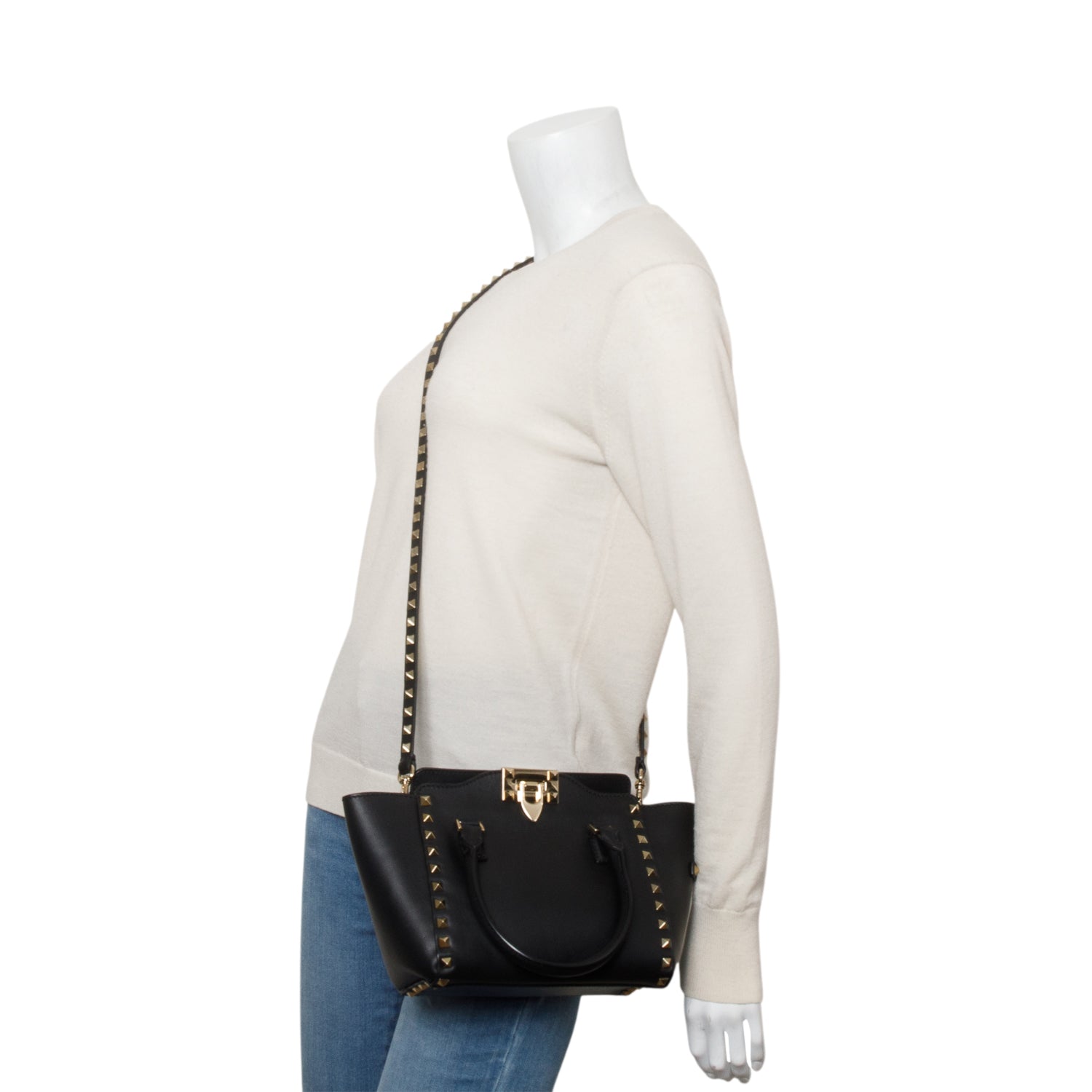 Valentino Black Vitello Mini Rockstud Tote w/ Strap