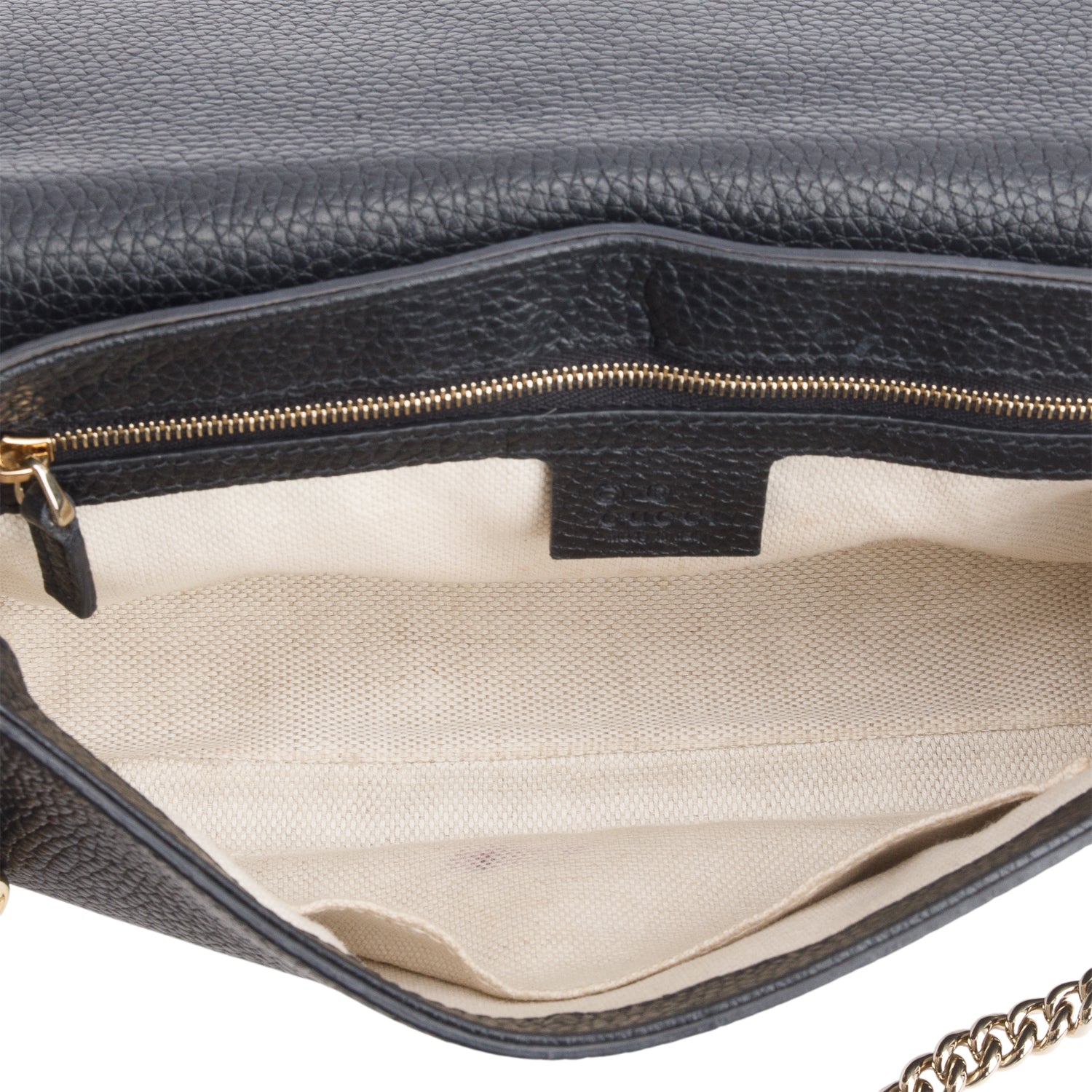 Gucci Black Pebbled Calfskin Medium Soho Chain Crossbody Bag w/ Box