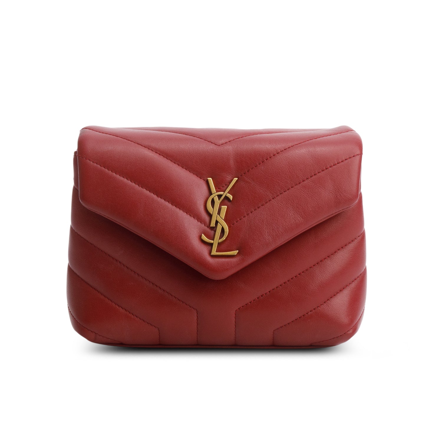 Saint Laurent 2021 Red Calfskin Y Quilted Monogram Toy Loulou Crossbody Bag w/ Box