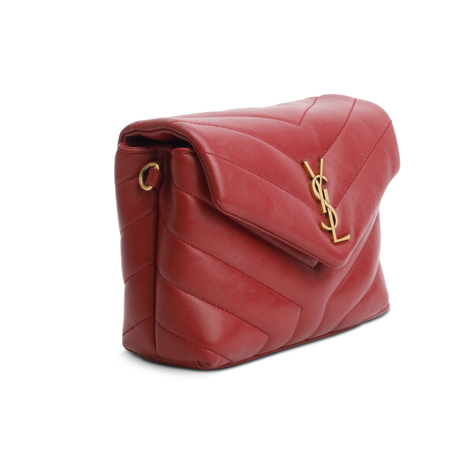 Saint Laurent 2021 Red Calfskin Y Quilted Monogram Toy Loulou Crossbody Bag w/ Box