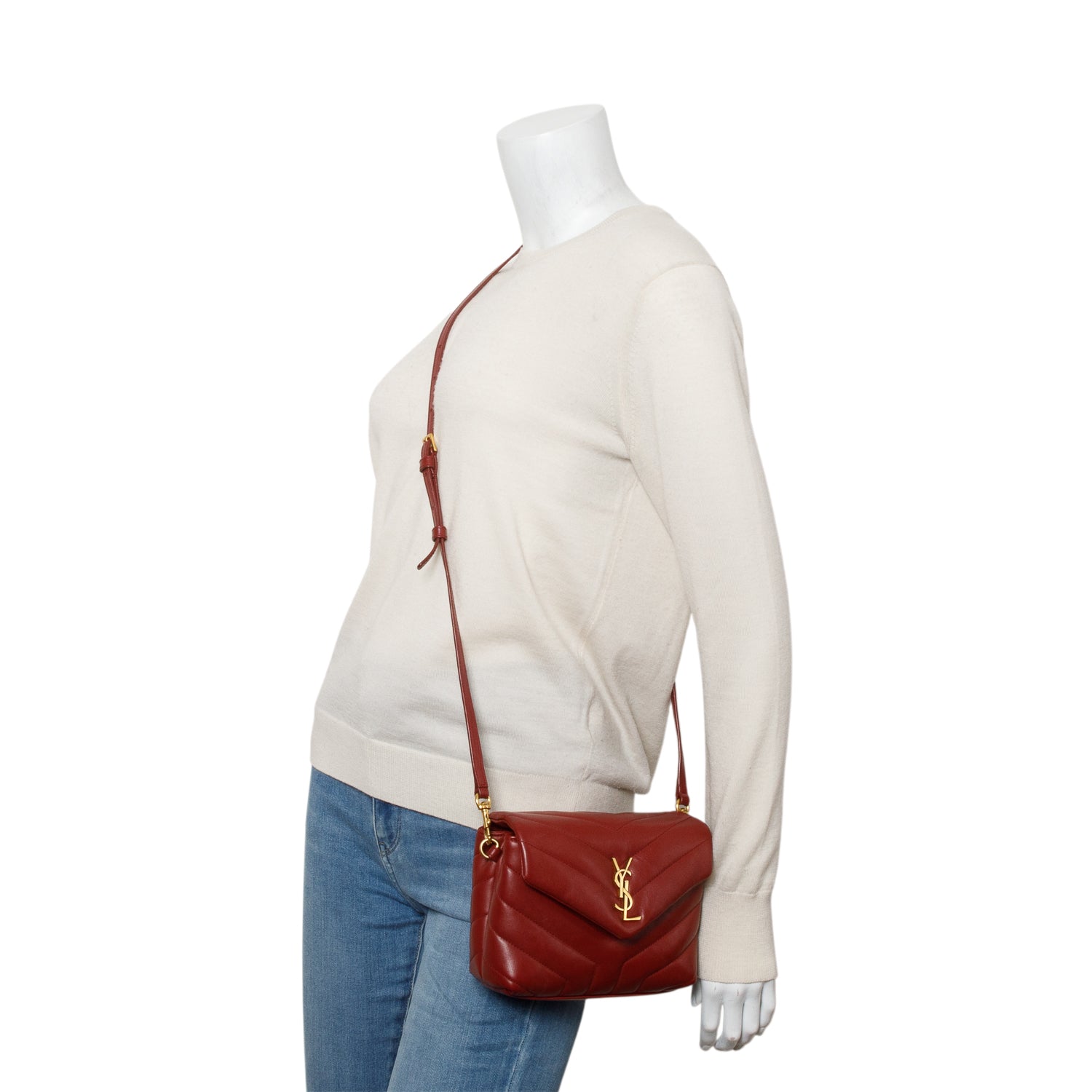 Saint Laurent 2021 Red Calfskin Y Quilted Monogram Toy Loulou Crossbody Bag w/ Box