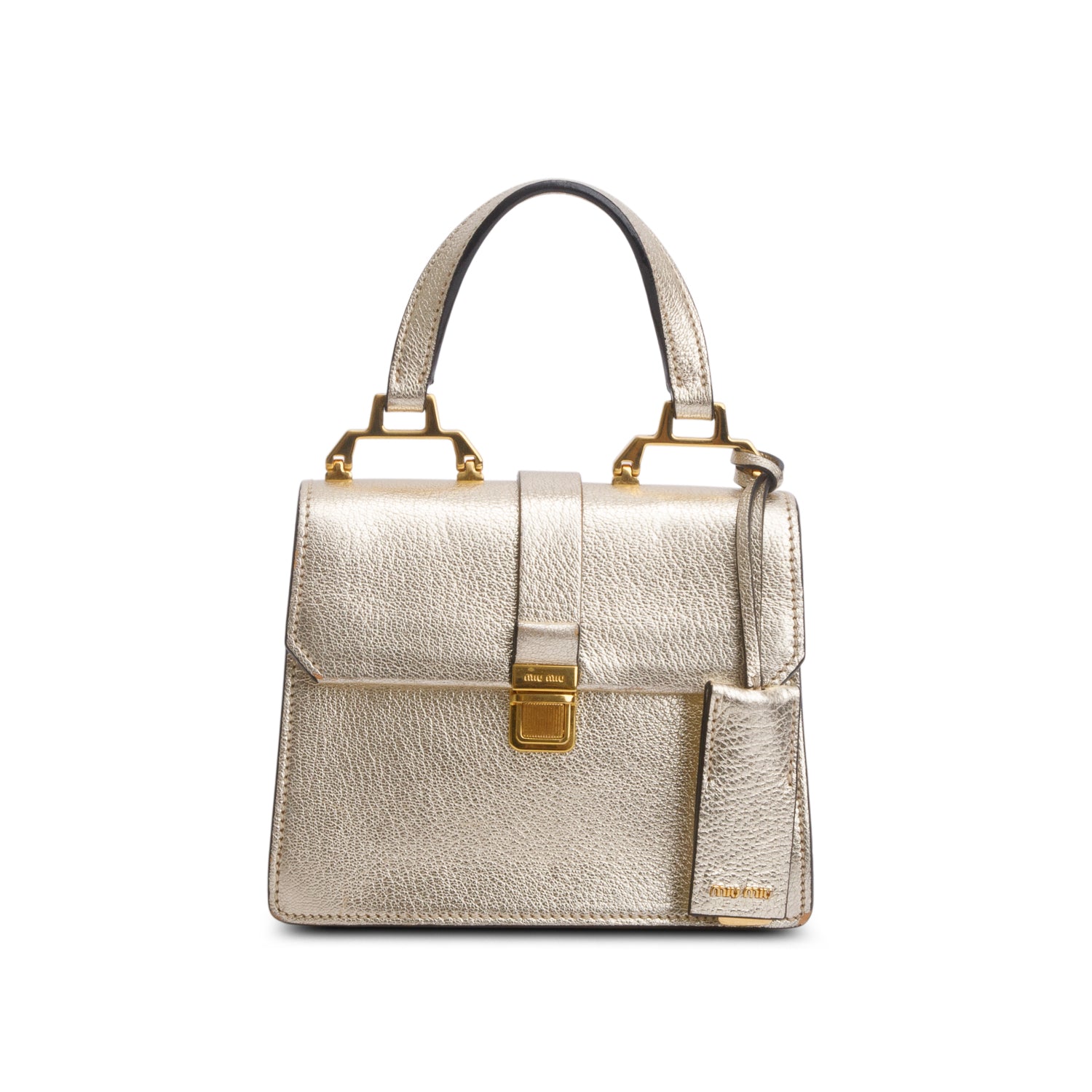 Miu Miu Metallic Gold Leather Madras Convertible Top Handle Bag w/ Strap