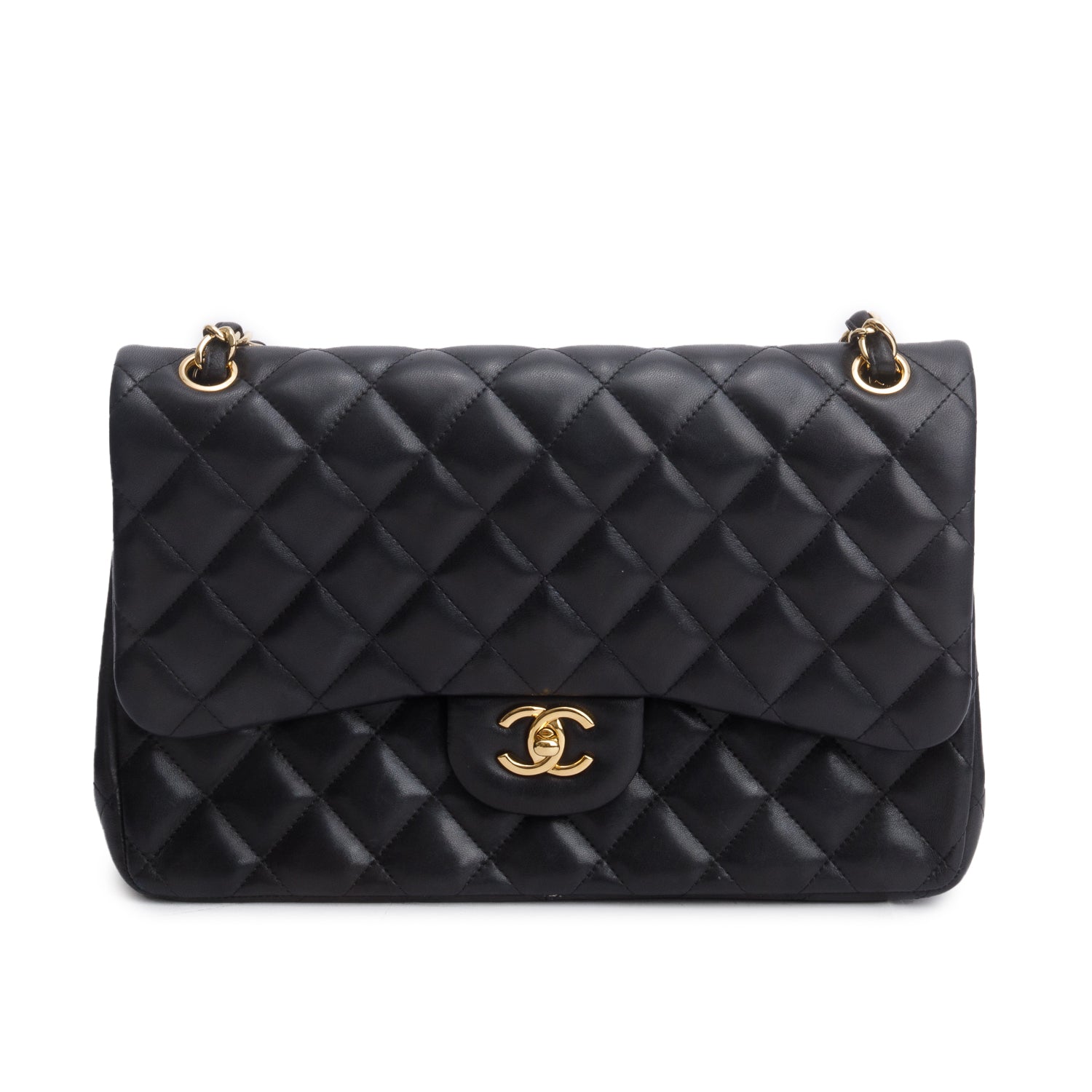 Chanel Black Quilted Lambskin Leather Classic Jumbo Double Flap Bag