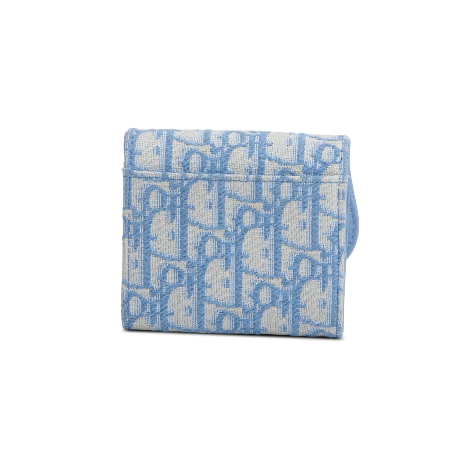 Christian Dior Light Blue Oblique Jaquard Saddle Lotus Wallet w/ Box