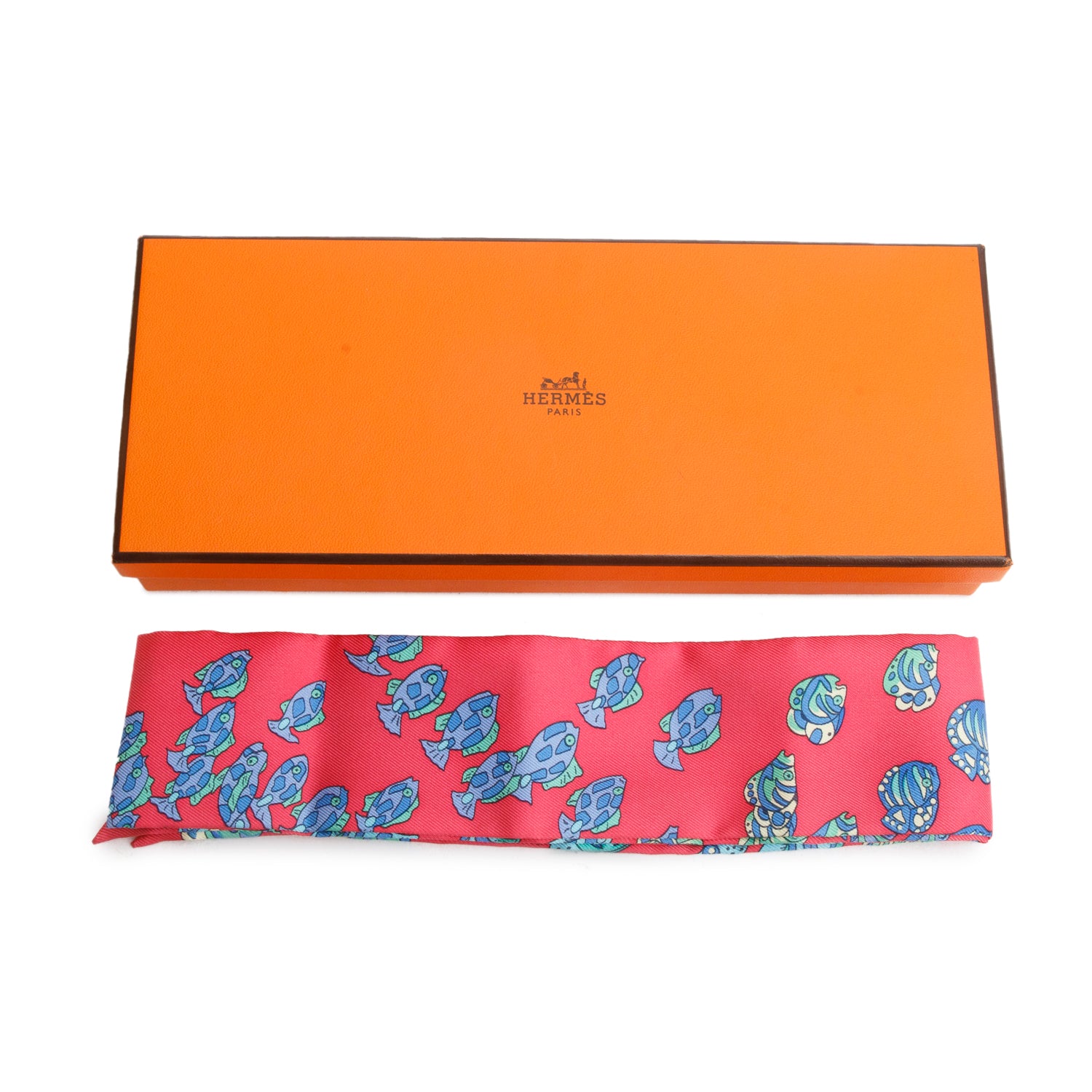 Hermes Pink Multicolor 'Rencontre Oceane' Silk Twilly w/ Box