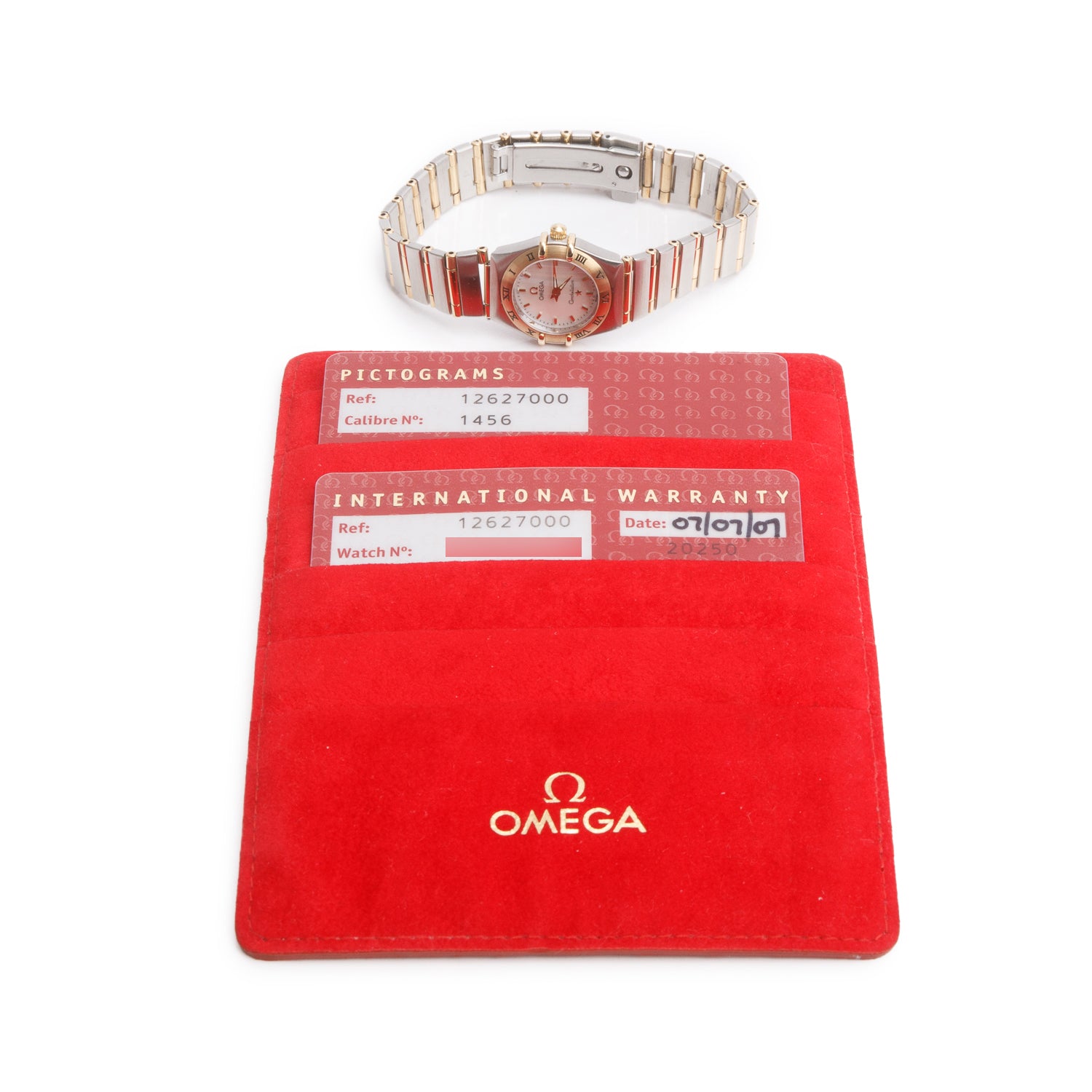 Omega Stainless Steel & 18k Yellow Gold Constellation 22.5 MM Quartz Watch Mother of Pearl Dial w/ Papers