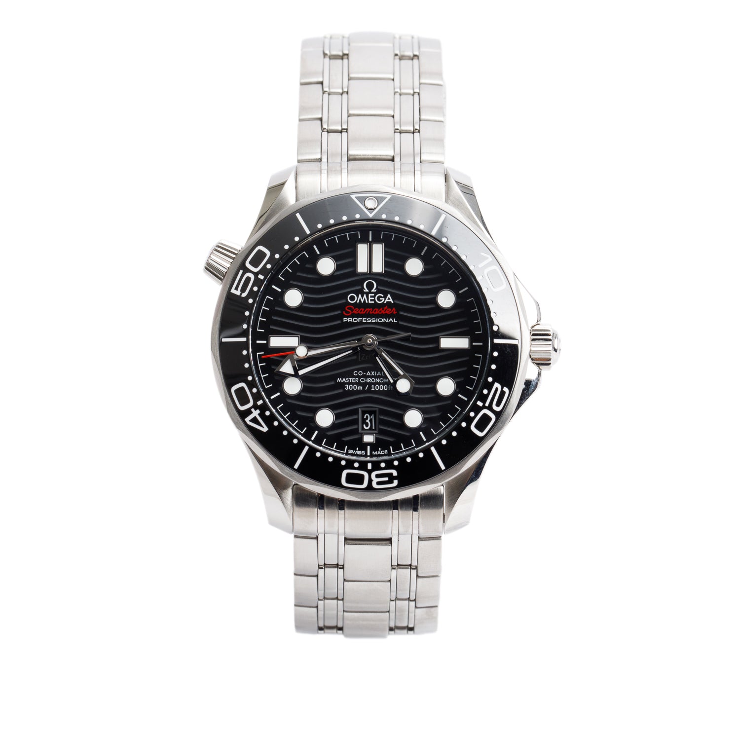 Omega Stainless Steel Seamaster Diver 300M Co-Axial Master Chronometer 42 MM Automatic Watch Black Dial w/ Box, Papers & Extra Strap