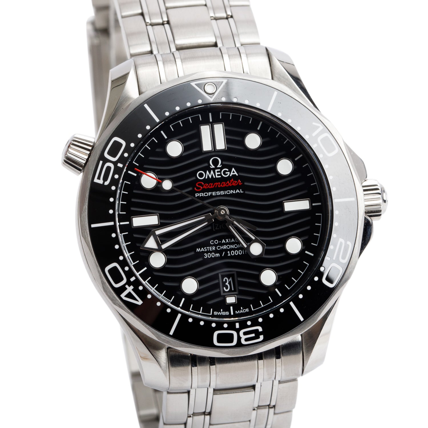 Omega Stainless Steel Seamaster Diver 300M Co-Axial Master Chronometer 42 MM Automatic Watch Black Dial w/ Box, Papers & Extra Strap
