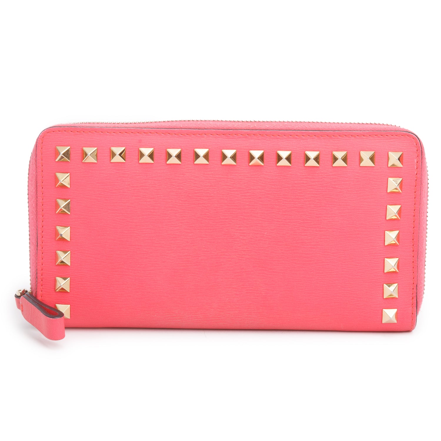 Valentino Pink Leather Rockstud Continental Zip Around Wallet