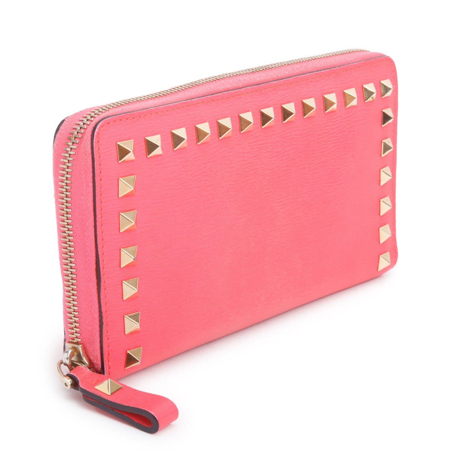 Valentino Pink Leather Rockstud Continental Zip Around Wallet