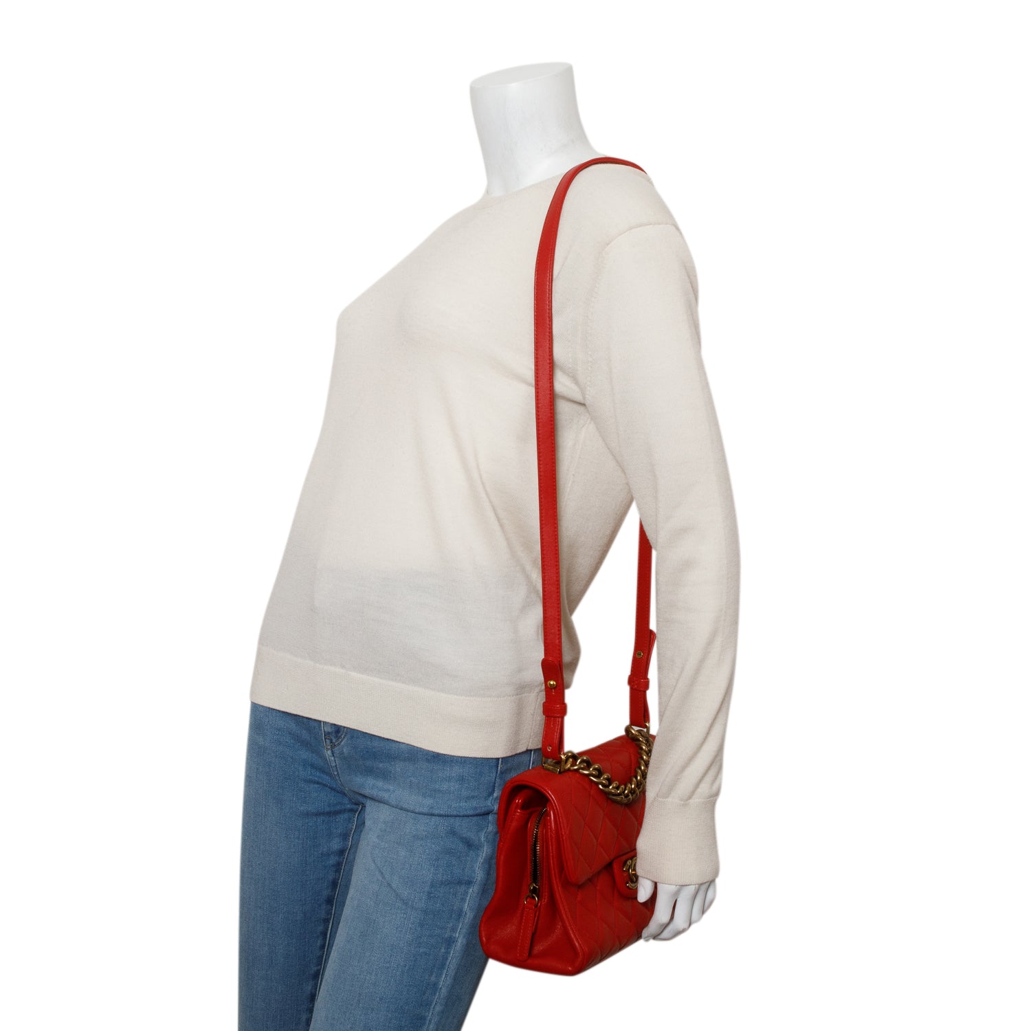 Chanel Red Shiny Sheepskin Quilted Small Trapezio Bag w/ Authenticity Card & Receipt