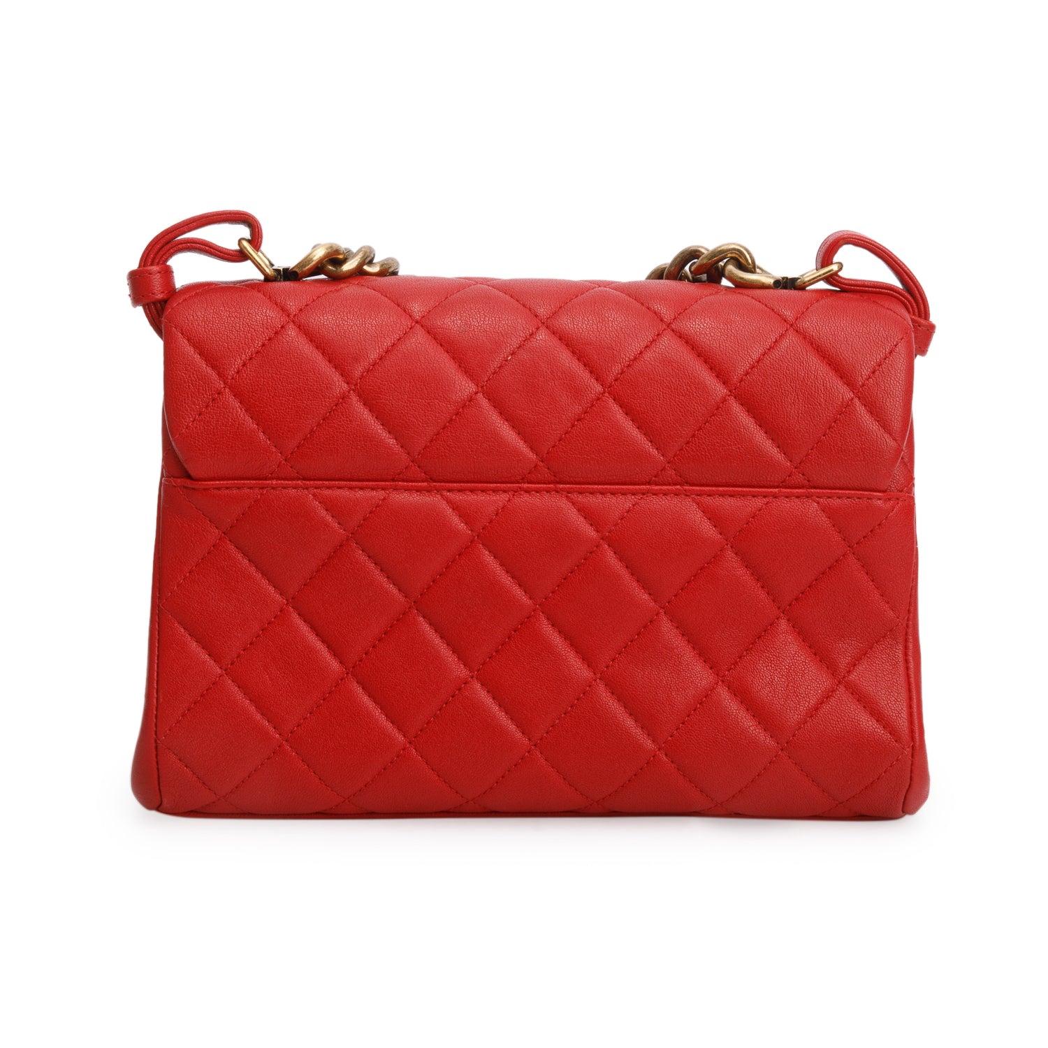 Chanel Red Shiny Sheepskin Quilted Small Trapezio Bag w/ Authenticity Card & Receipt