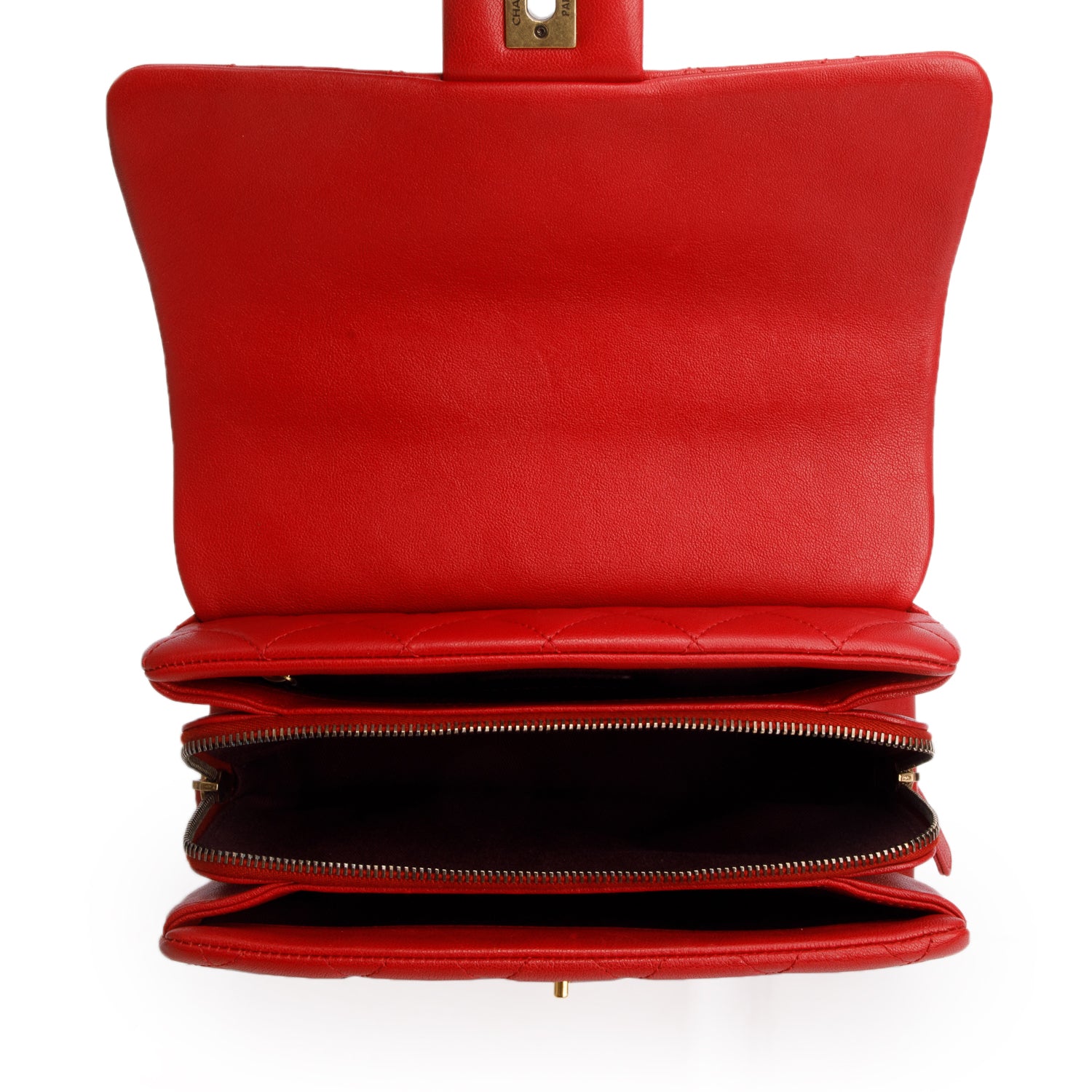 Chanel Red Shiny Sheepskin Quilted Small Trapezio Bag w/ Authenticity Card & Receipt