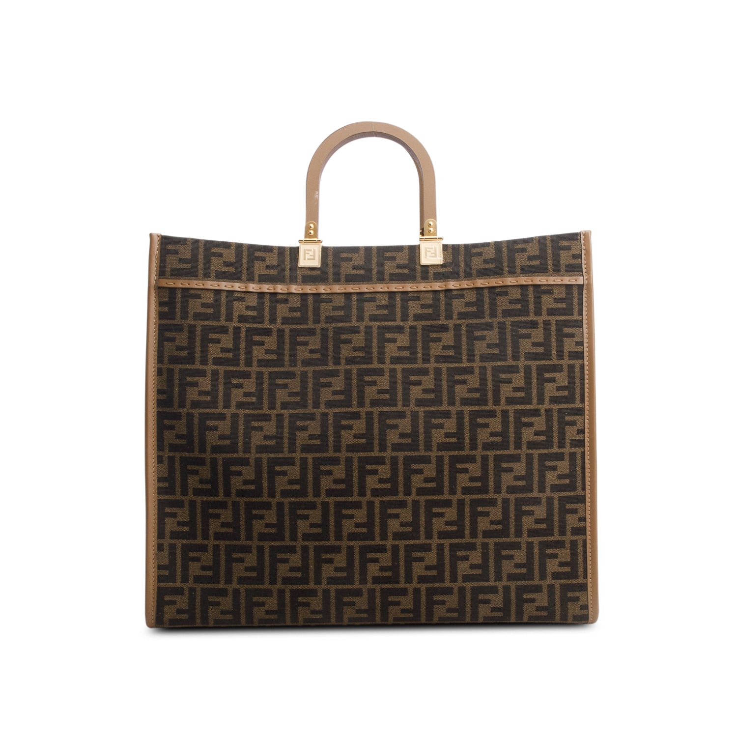 Fendi Brown Jacquard FF 1974 Logo Large Fendi Sunshine Shopper Tote