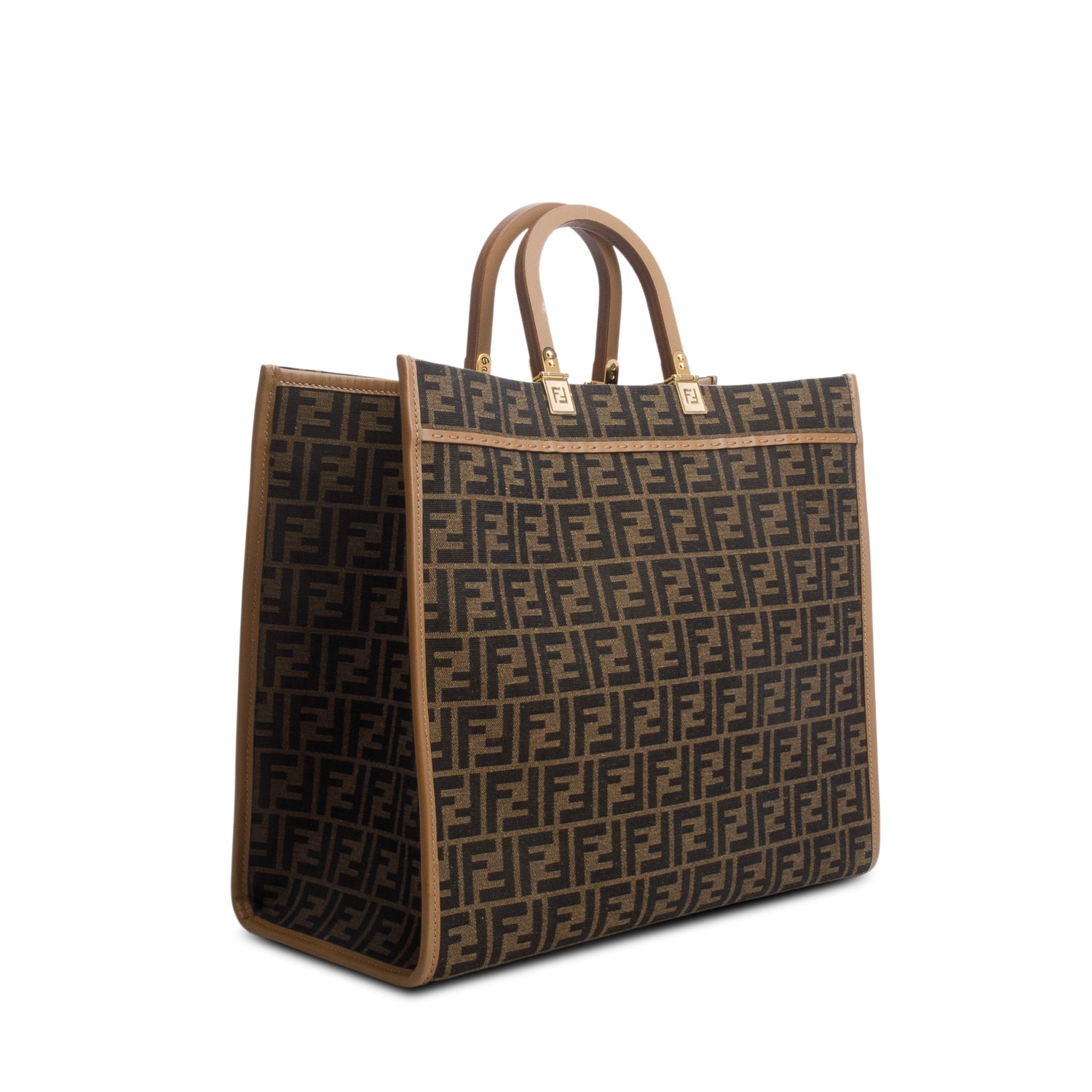 Fendi Brown Jacquard FF 1974 Logo Large Fendi Sunshine Shopper Tote