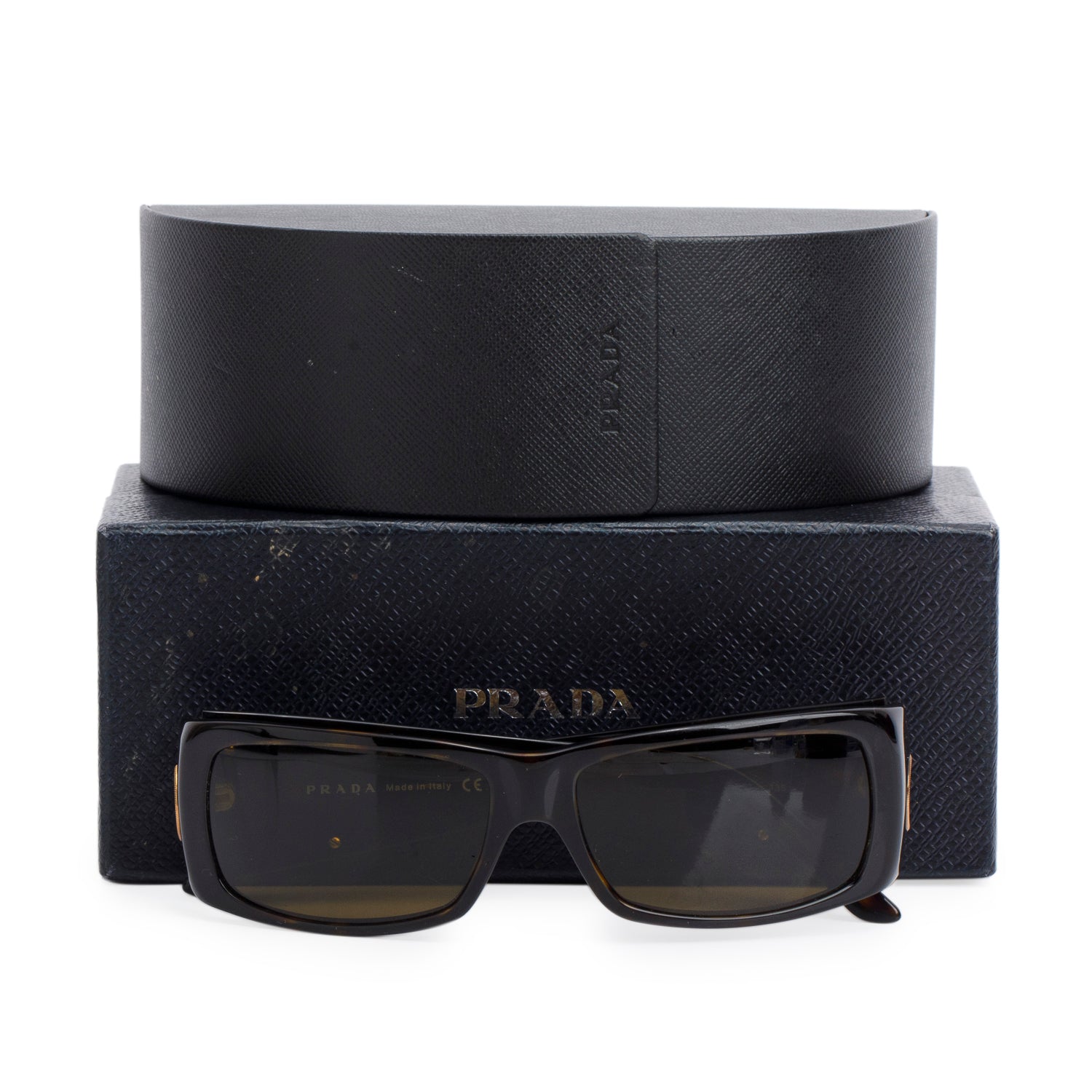Prada SPR10H Tortoise Acetate Rectangle Sunglasses w/ Case & Box