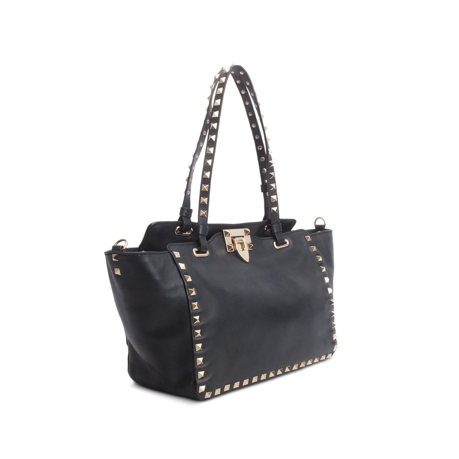 Valentino Black Calfskin Leather Small Rockstud Tote Bag w/ Strap