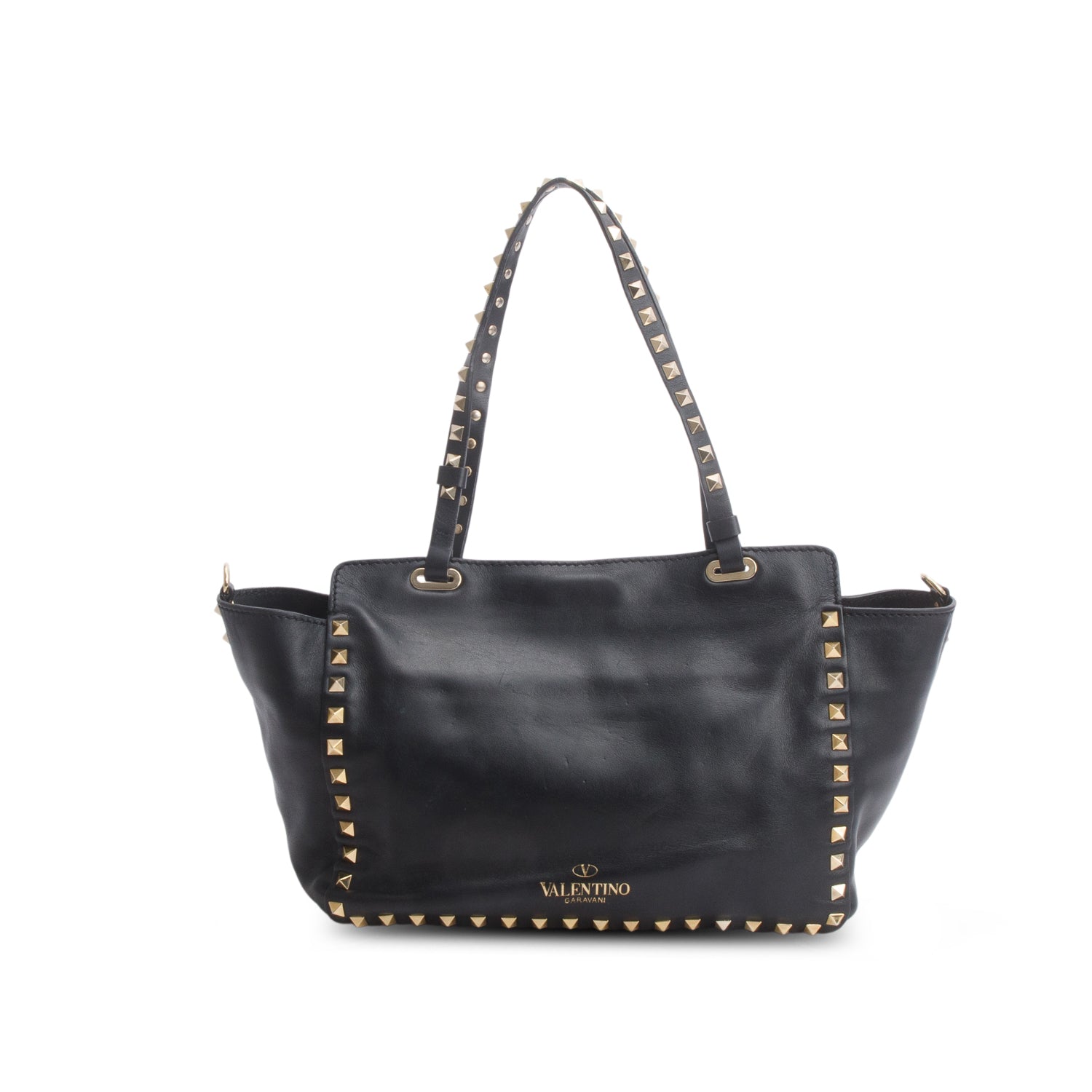 Valentino Black Calfskin Leather Small Rockstud Tote Bag w/ Strap