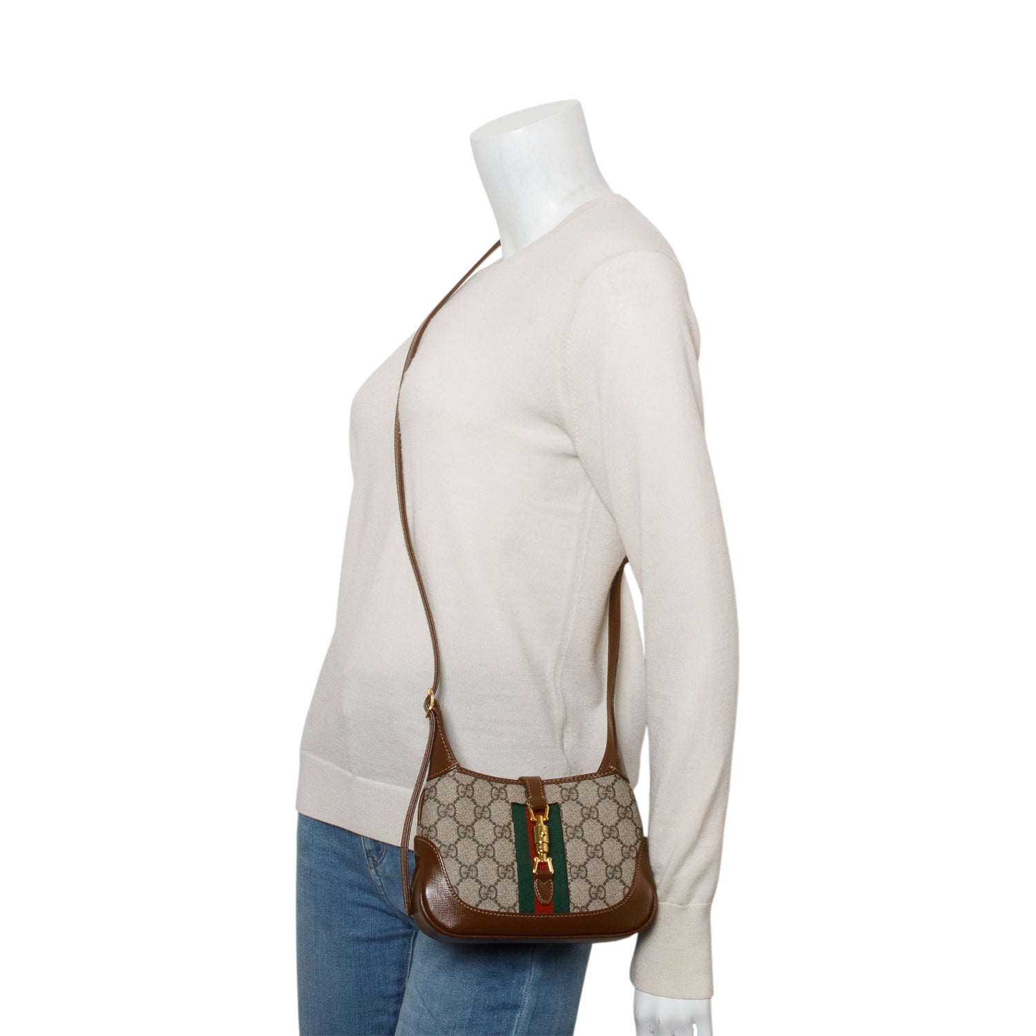 Gucci GG Supreme Monogram Azalea Calfskin Web Mini Jackie 1961 Hobo w/ Strap