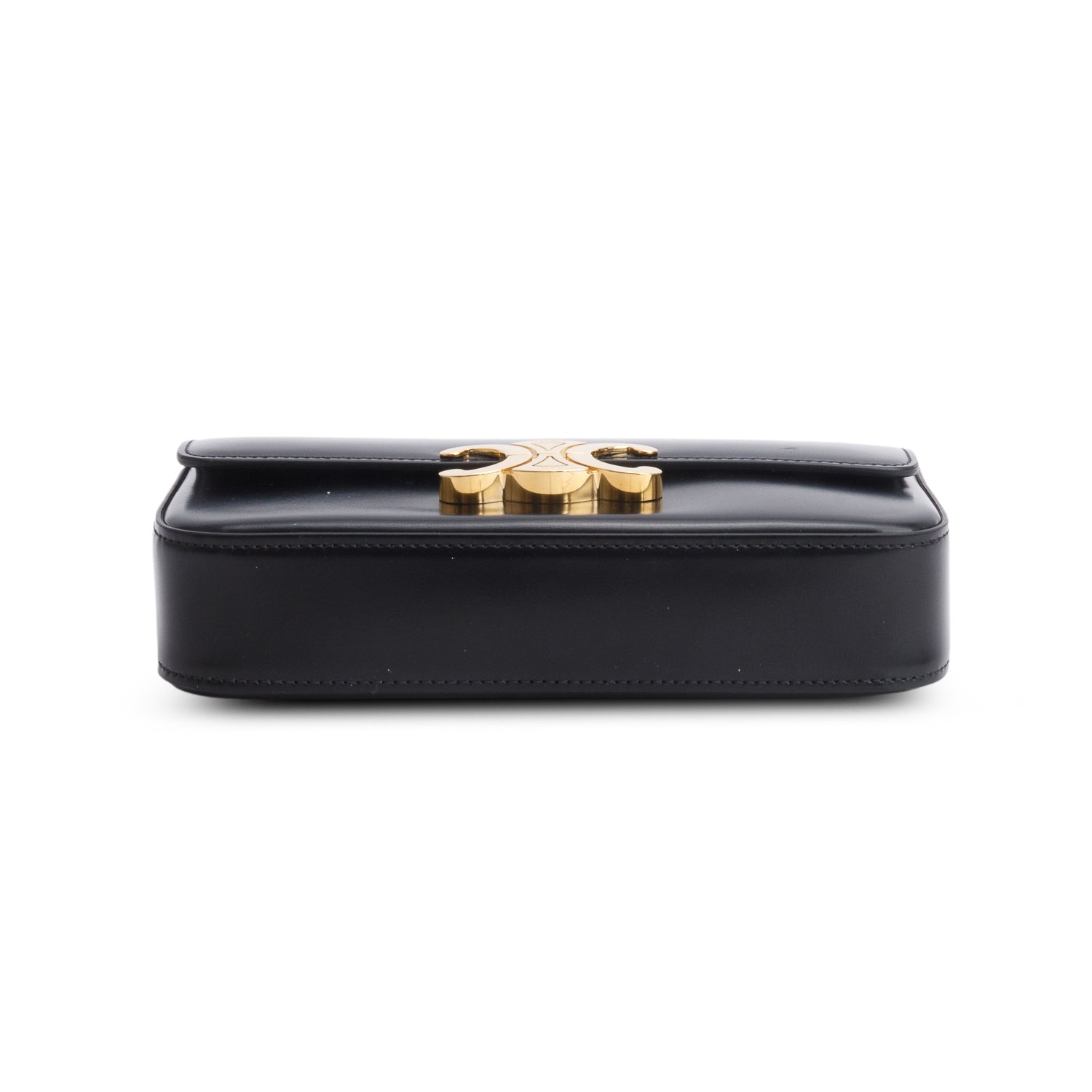 Celine 2022 Black Shiny Calfskin Triomphe Claude Shoulder Bag