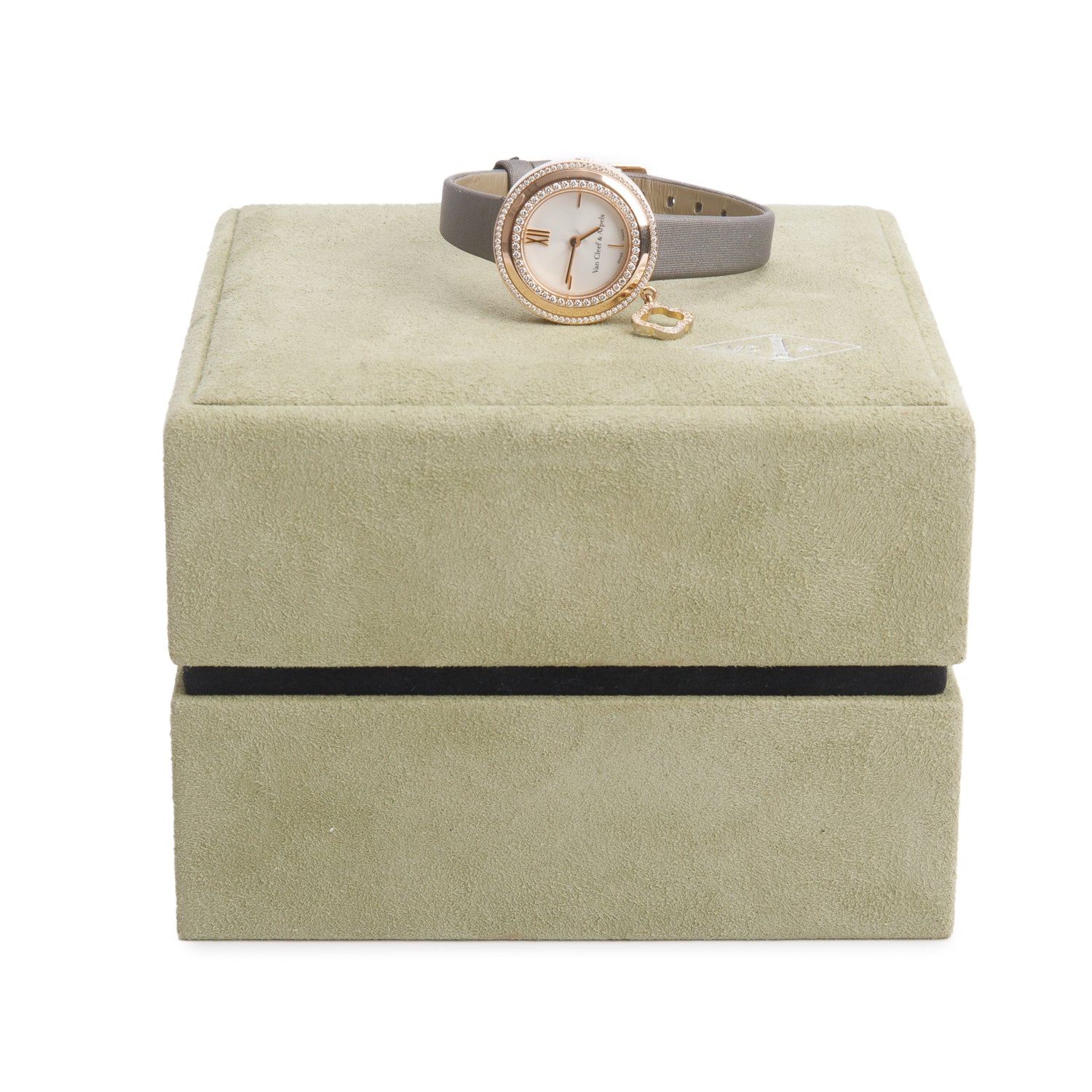 Van Cleef & Arpels 18k Rose Gold Diamond Charms 26 MM Quartz Watch w/ Box