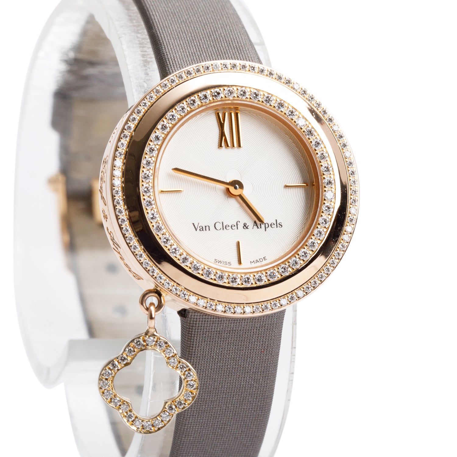 Van Cleef & Arpels 18k Rose Gold Diamond Charms 26 MM Quartz Watch w/ Box