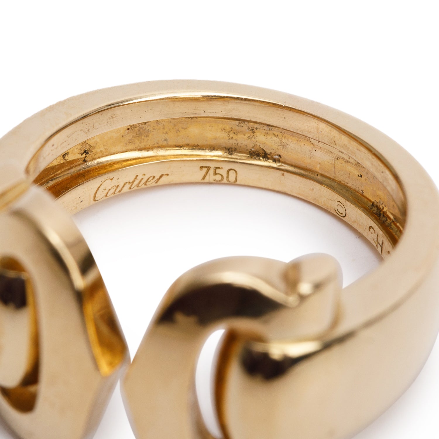Cartier 18k Yellow Gold Double C Decor Ring, Size 52 6.75