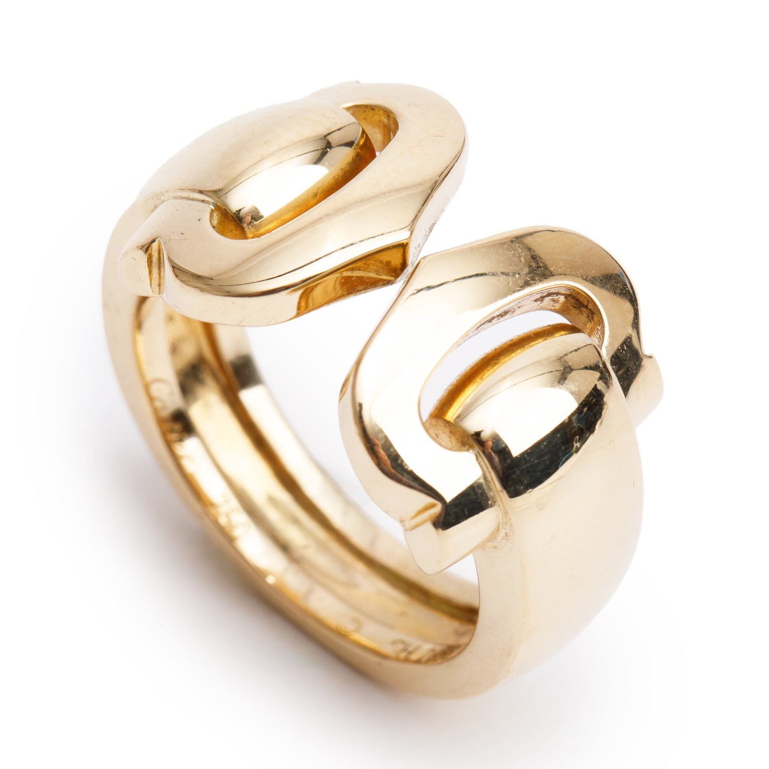 Cartier 18k Yellow Gold Double C Decor Ring, Size 52 6.75