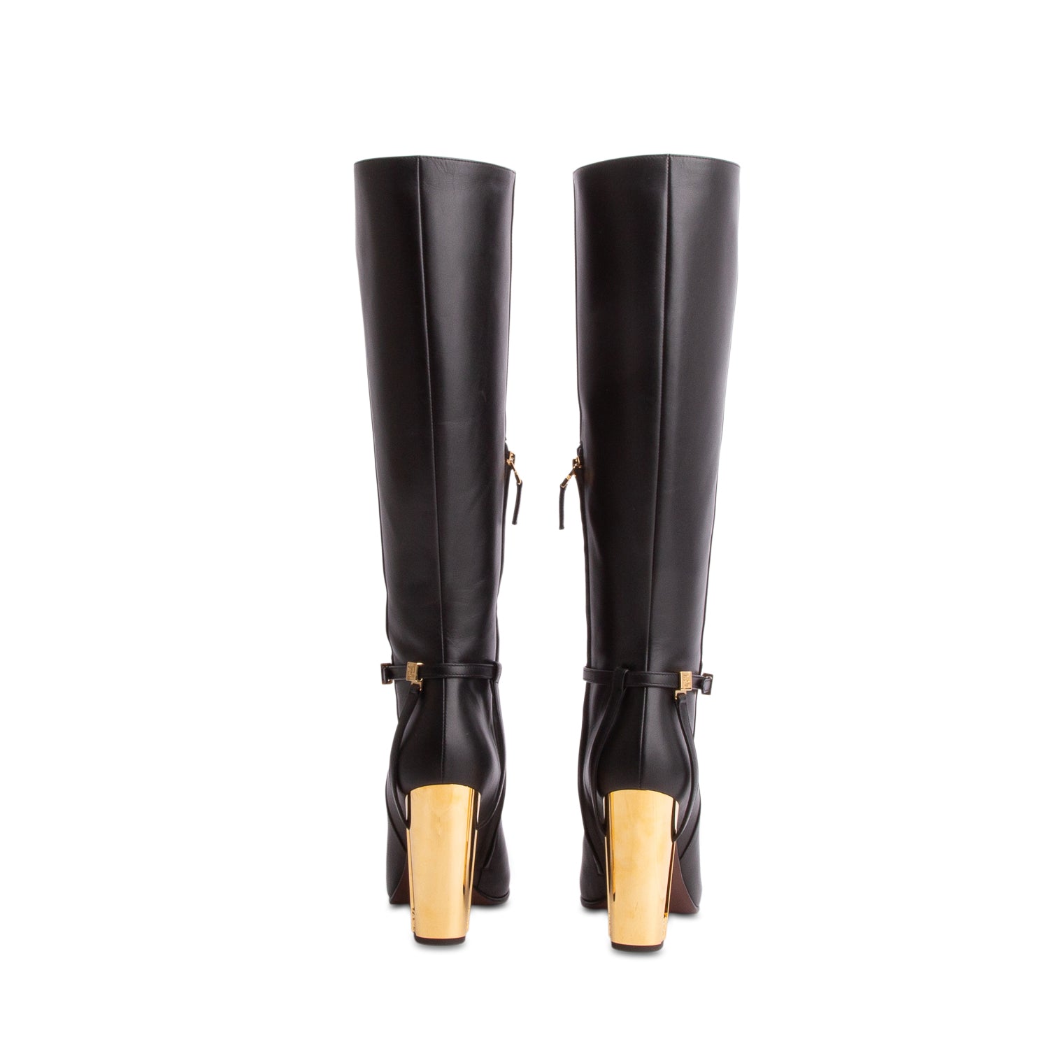 Fendi Black Vitello Leather Delfina Knee High Boots 105, Women's Size 38 w/ Box