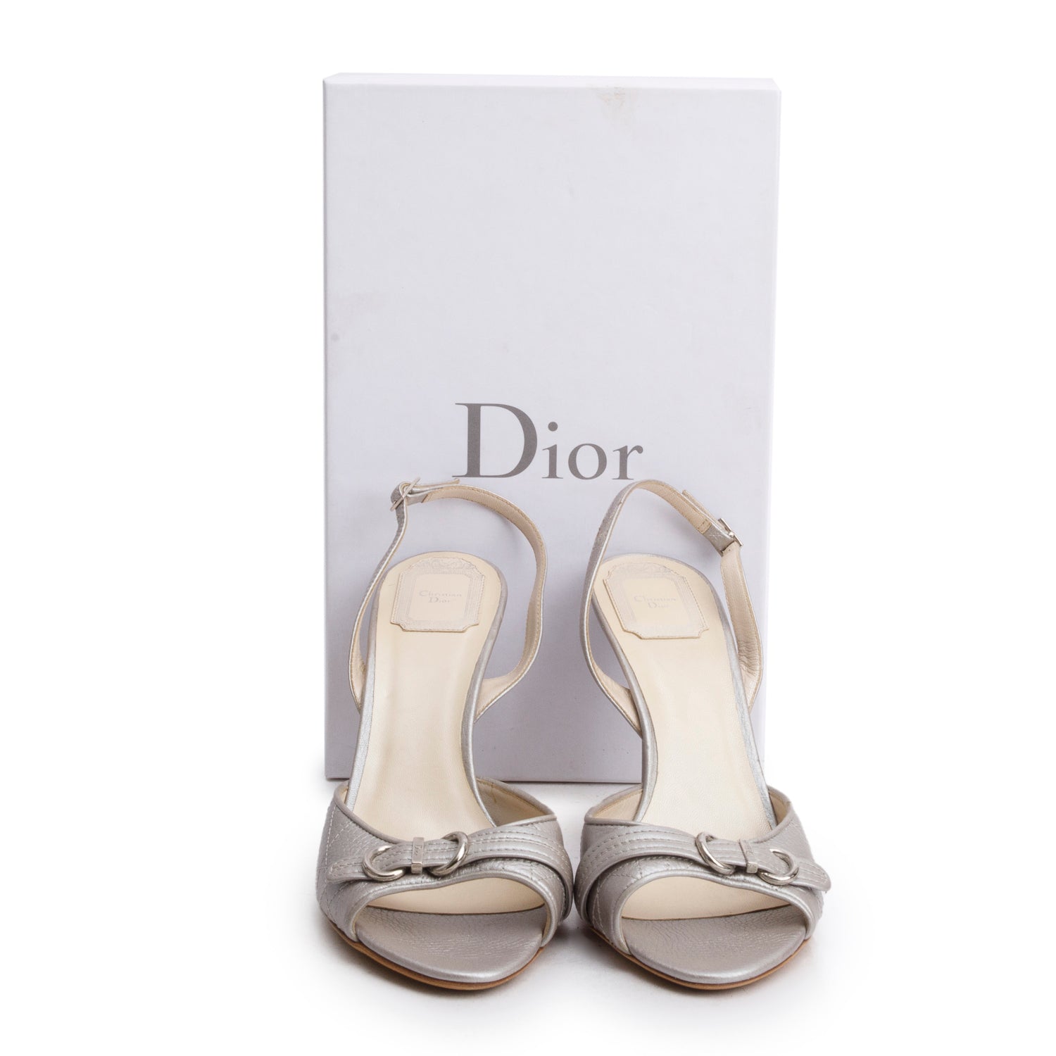Christian Dior Silver Calfskin Cannage Slingback Sandals, Women's Size 41 w/ Box
