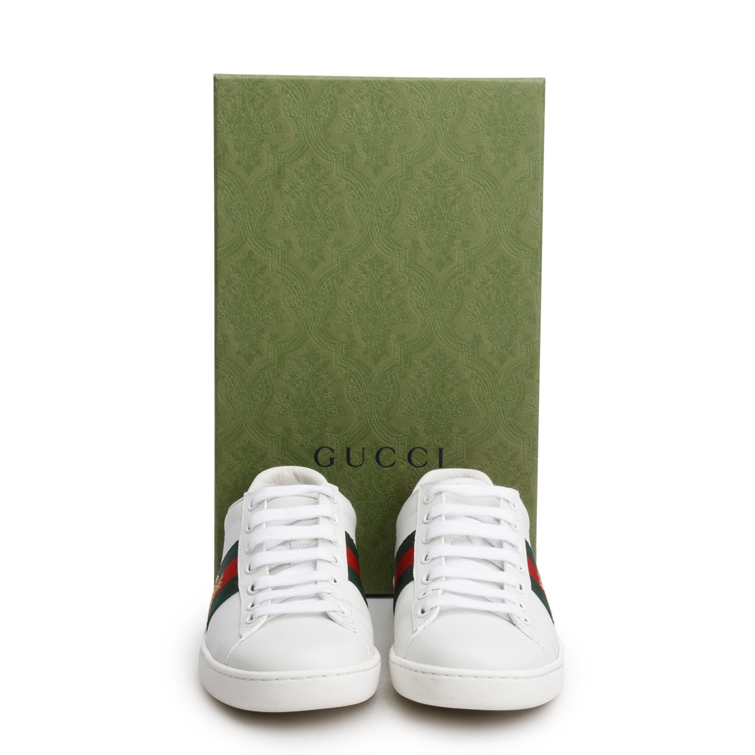 Gucci White Leather Embroidered Web Bee Ace Sneakers, Women's Size 36 w/ Box