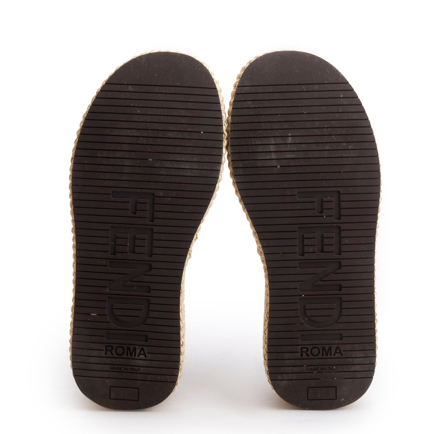 Fendi Beige Raffia Logo Platform Espadrilles, Women's Size 37 w/ Box