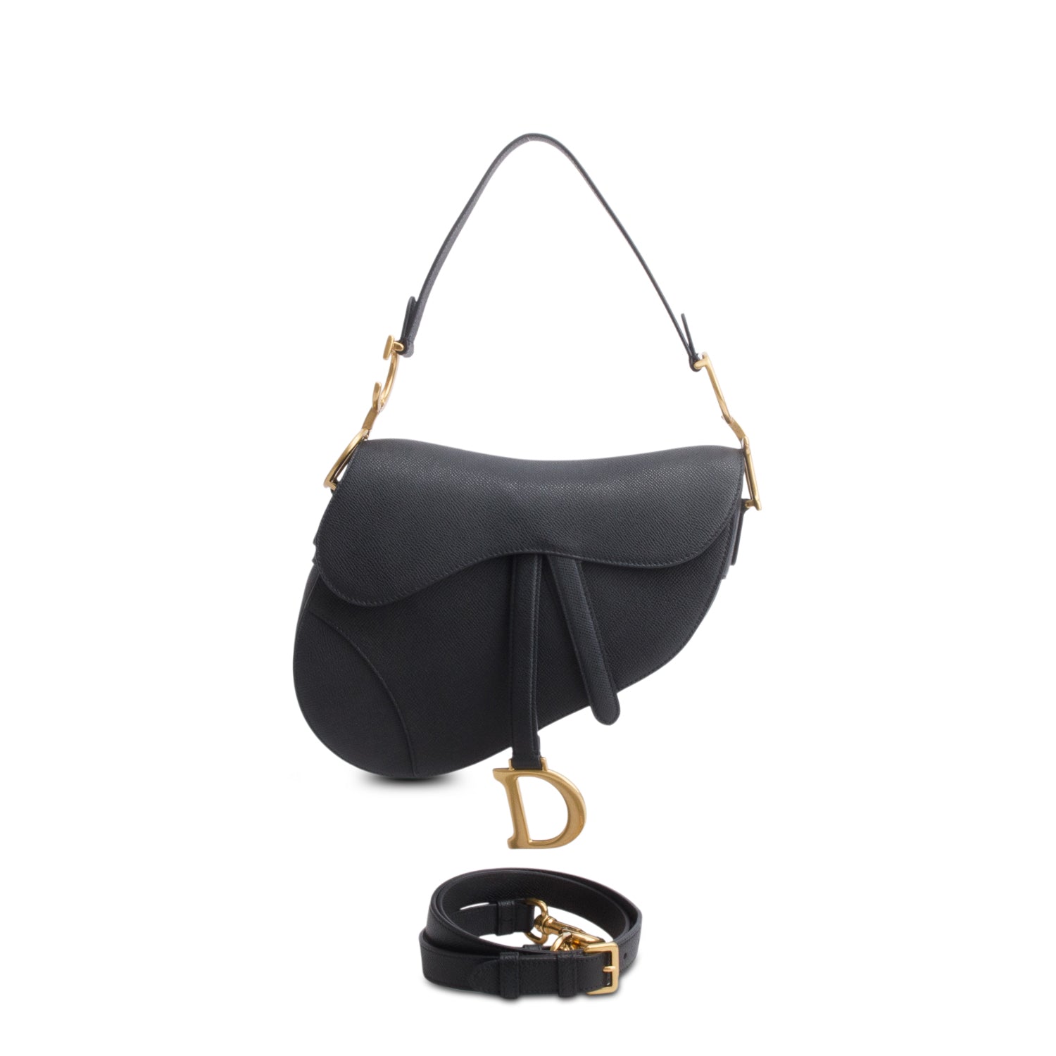 Christian Dior 2022 Black Grained Calfskin Saddle Bag w/ Strap