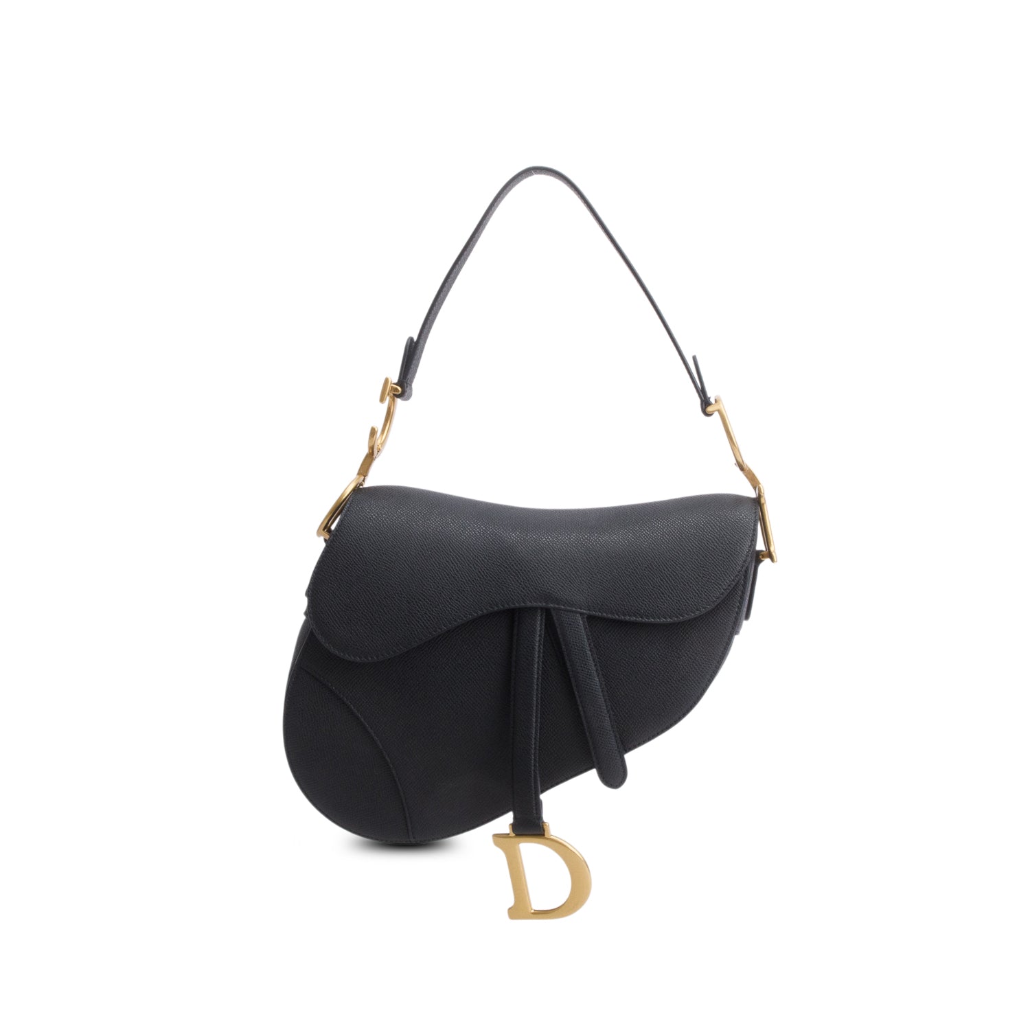 Christian Dior 2022 Black Grained Calfskin Saddle Bag w/ Strap