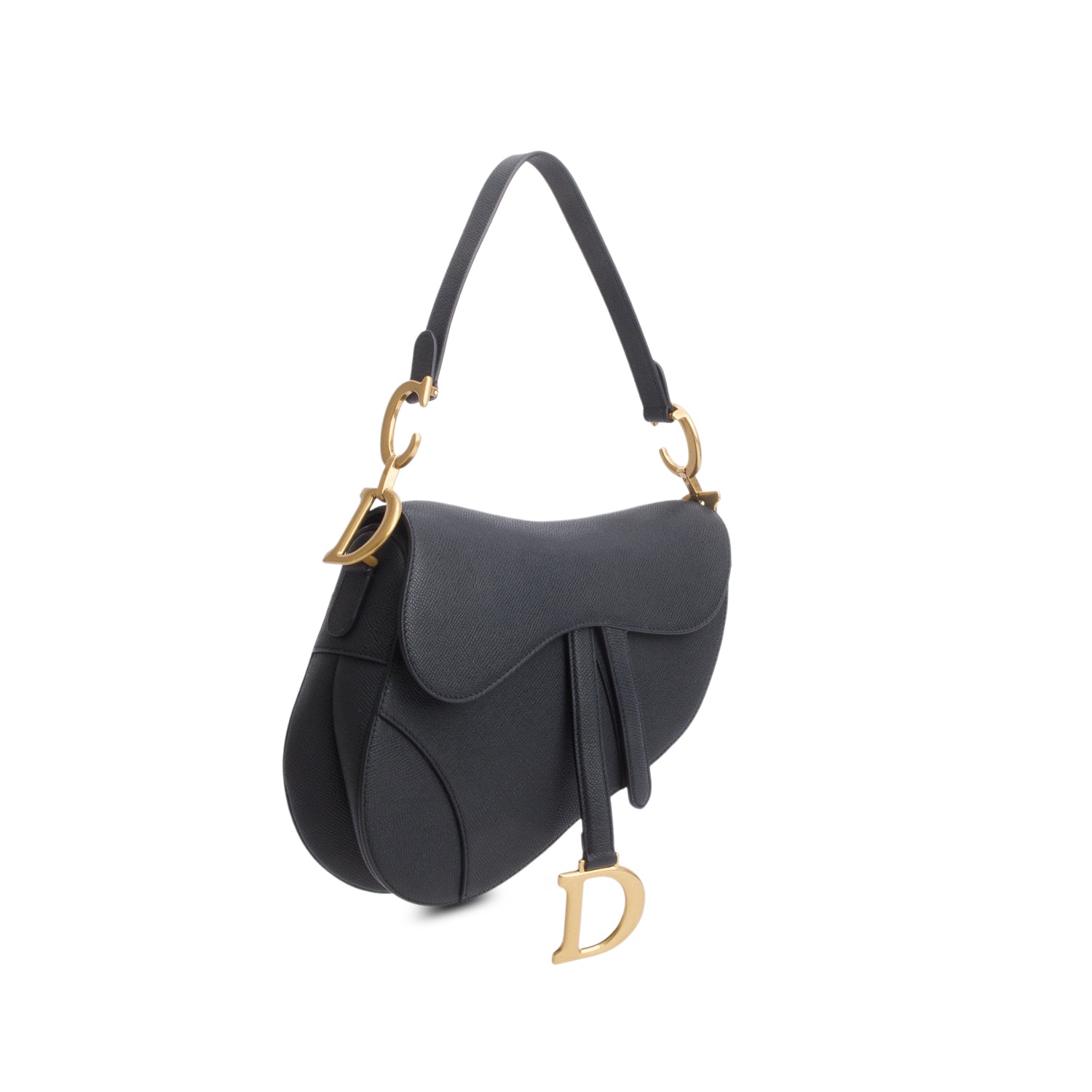 Christian Dior 2022 Black Grained Calfskin Saddle Bag w/ Strap