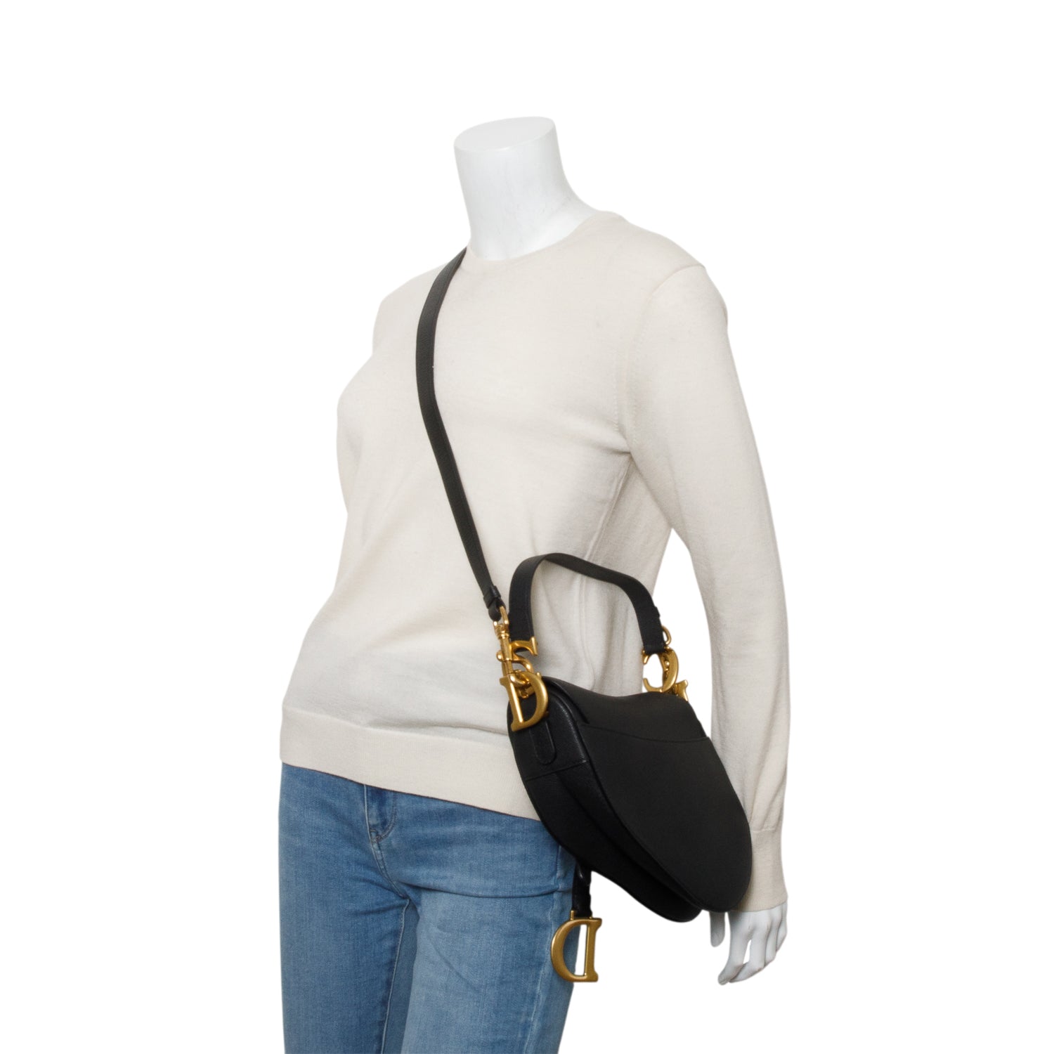 Christian Dior 2022 Black Grained Calfskin Saddle Bag w/ Strap