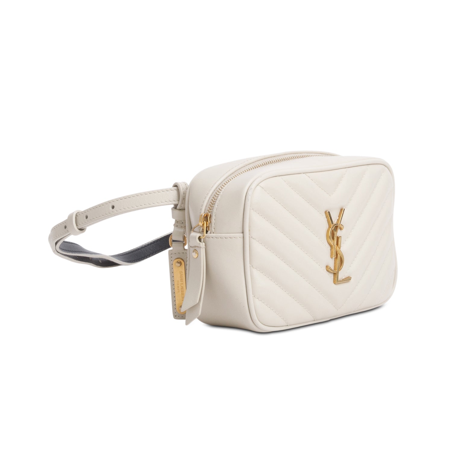 Saint Laurent Cream Calfskin Matelasse Monogram Lou Belt Bag