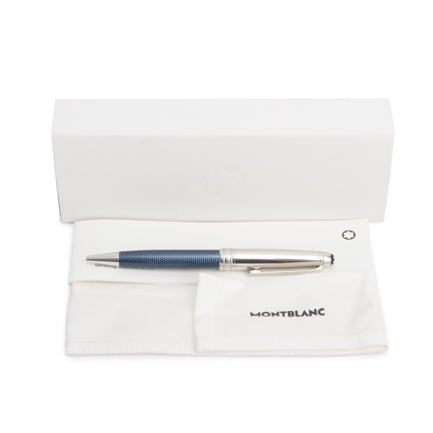 Montblanc Platinum Coated Meisterstuck Solitaire Doue Blue Hour Classique Ballpoint Pen w/ Box