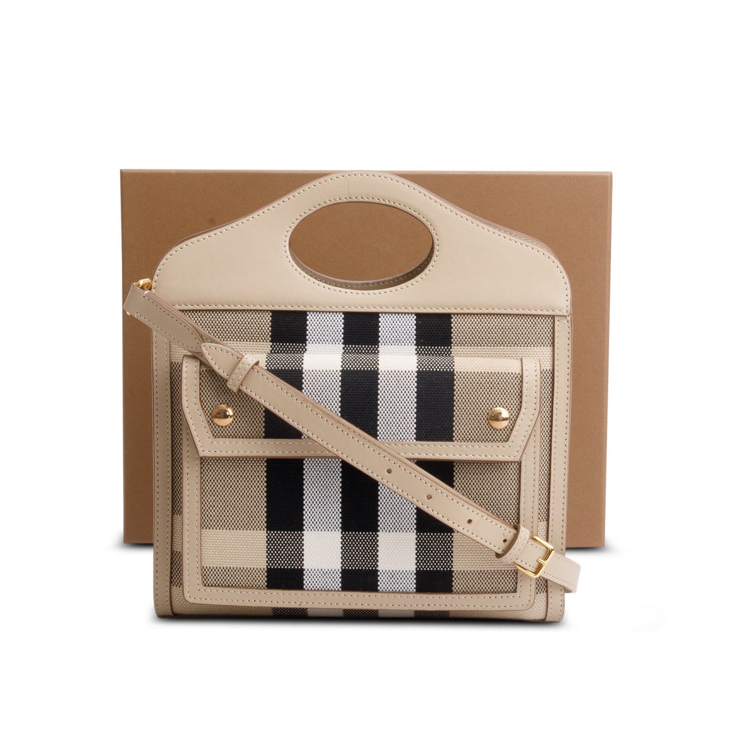 Burberry Beige Check Mini Pocket Bag w/ Box & Strap